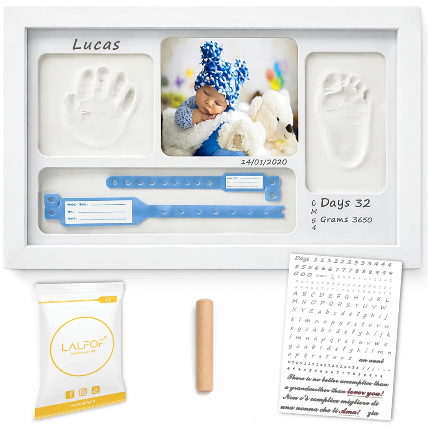 Marco Huellas Bebe Recien Nacido Nombre Personalizado Porta Objetos Regalo Bebe Niño Niña Huella Pie Manos Dermatológicamente Aprobada