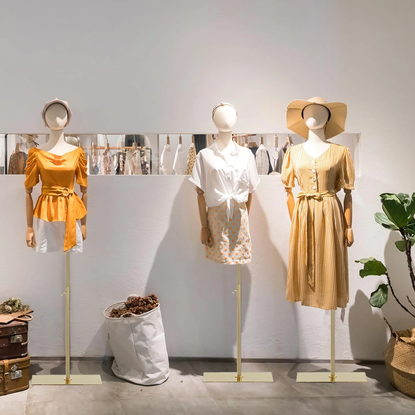 Maniquí Femenino con Forma de Torso de Vestido, Cuerpo de maniquí con Cabeza Desmontable, Manos de Madera y Soporte Dorado Ajustable de 55 a 80 Pulgadas de Altura, para exhibición de Joyas de Vestir