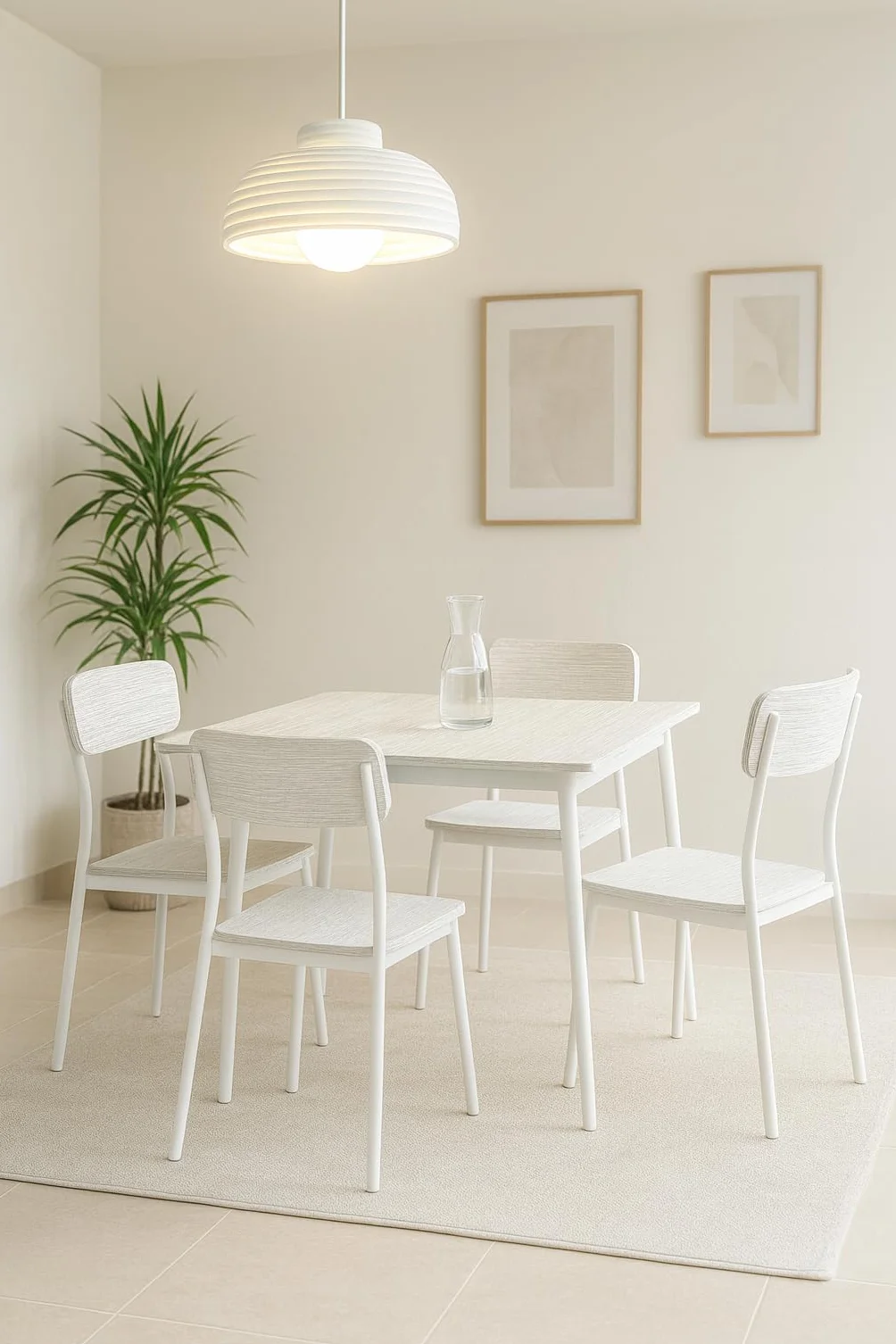 DUPI Conjunto Mesa y 4 sillas New XOBE, Fabricado con Metal y MDF, Mesa Comedor, Conjunto Estilo Atemporal (Blanco) 110x70cm