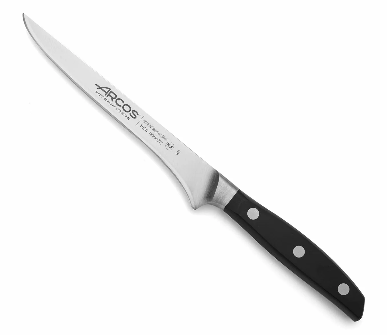 Arcos Cuchillo Deshuesador Profesional - Hoja Silk Edge Acero Inoxidable Nitrum 160 mm, Precisión y Durabilidad, Mango Ergonómico POM Negro, Serie Manhattan