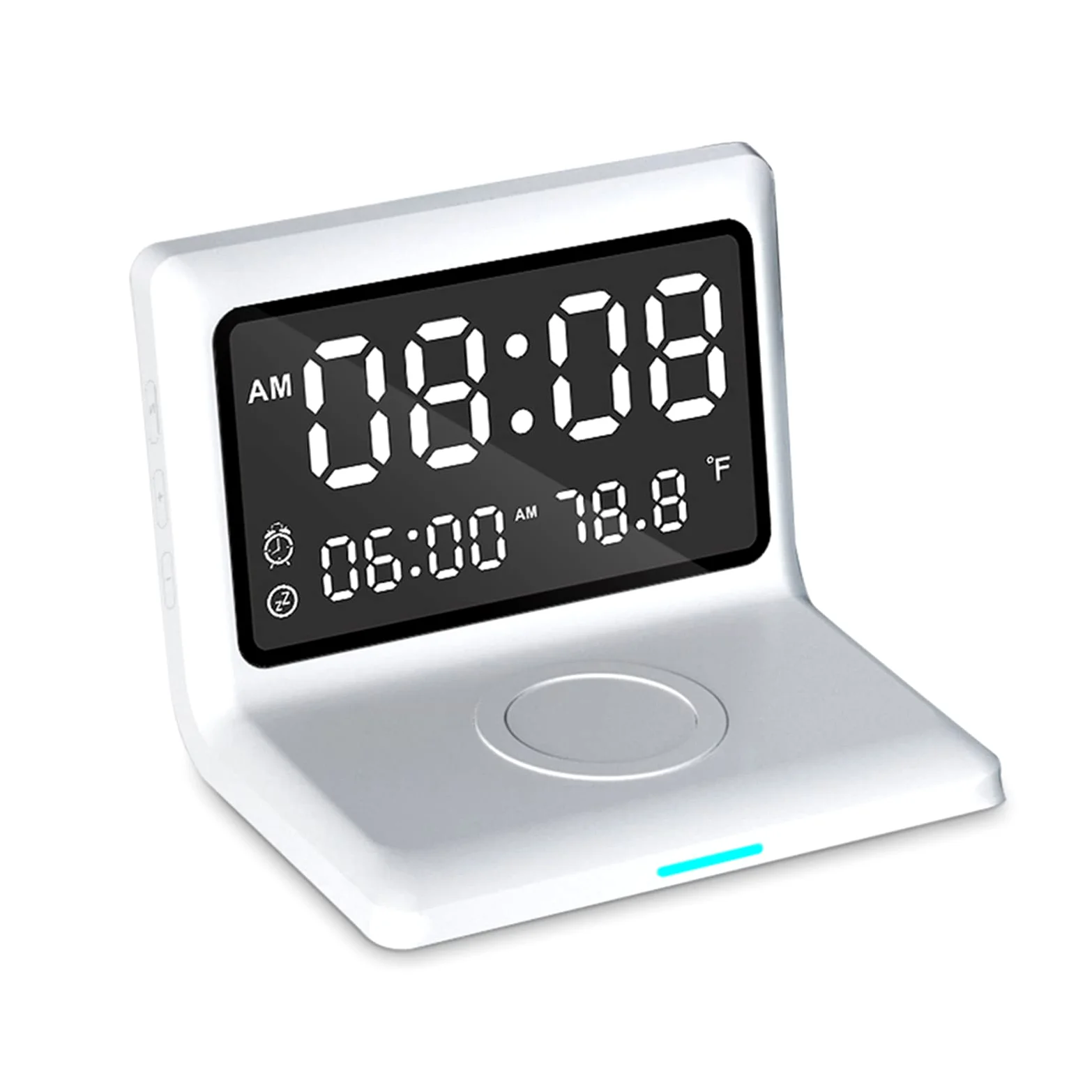 Reloj Despertador, Cargador Inalámbrico Rápido Espejo Reloj Despertador LED Digital Teléfono Soporte de Carga Inalámbrico Calendarios Perpetuos Termómetro para iOS para Xiaomi,Blanco