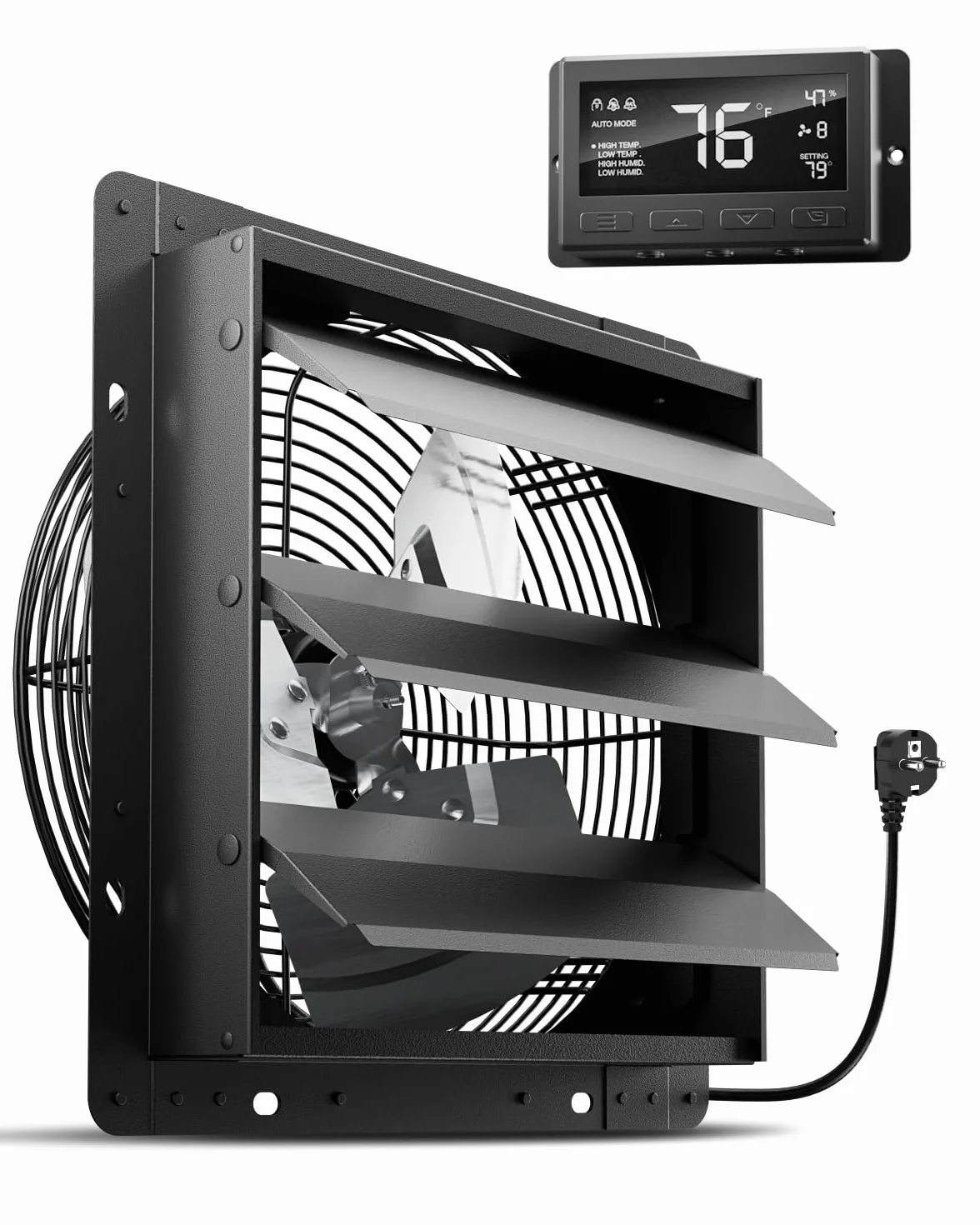 HG Power Ventilador de drenaje de 300 mm con regulador de temperatura y humedad, ventilador de pared industrial inteligente, 1650 m³/h, motor EC, ventilador de pared para sótano, garaje, cocina