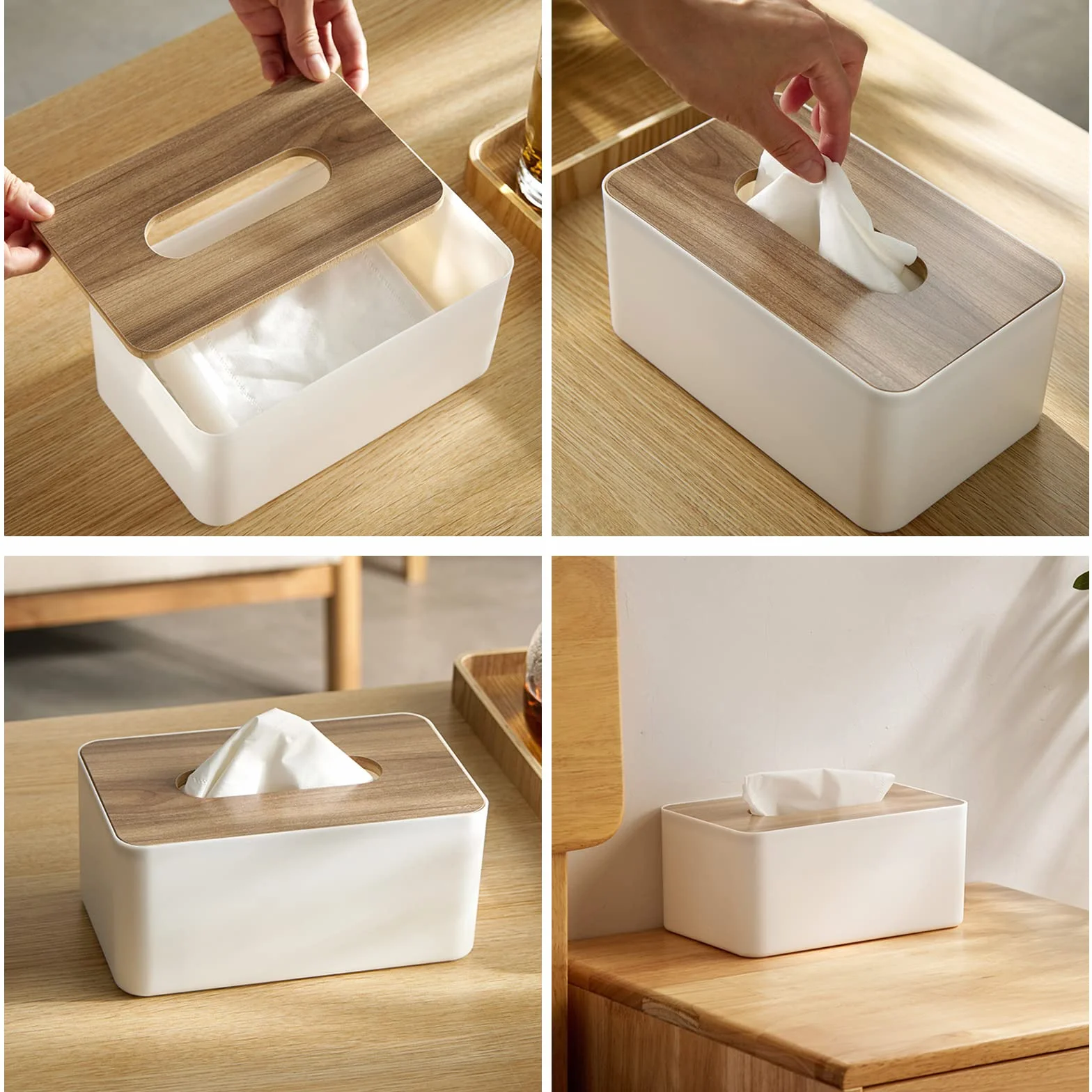 Caja de Pañuelos,21.5X13X10cm, Pañuelos de Papel Rectangular para Comedor, Despacho, Coches, Baño (Blanco)