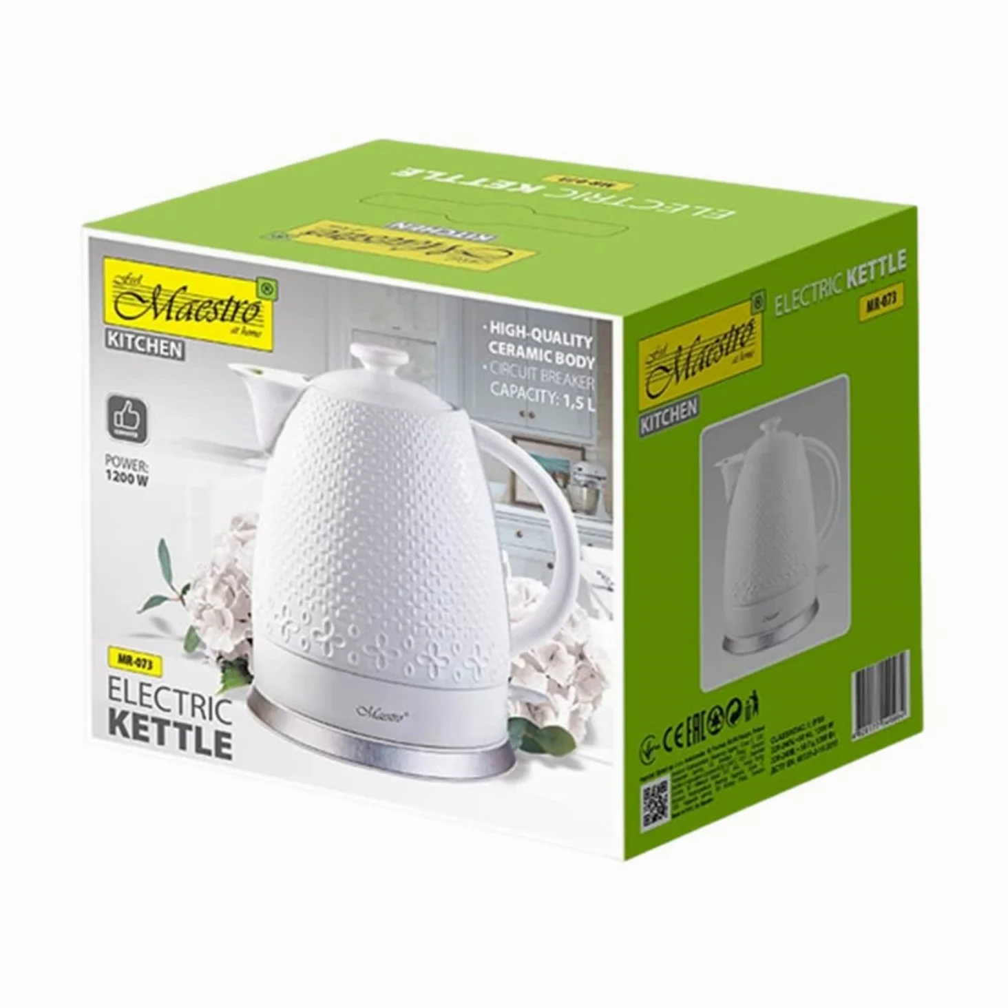 Maestro MR-073 Hervidor eléctrico de cerámica 1,5L 1200W Blanco