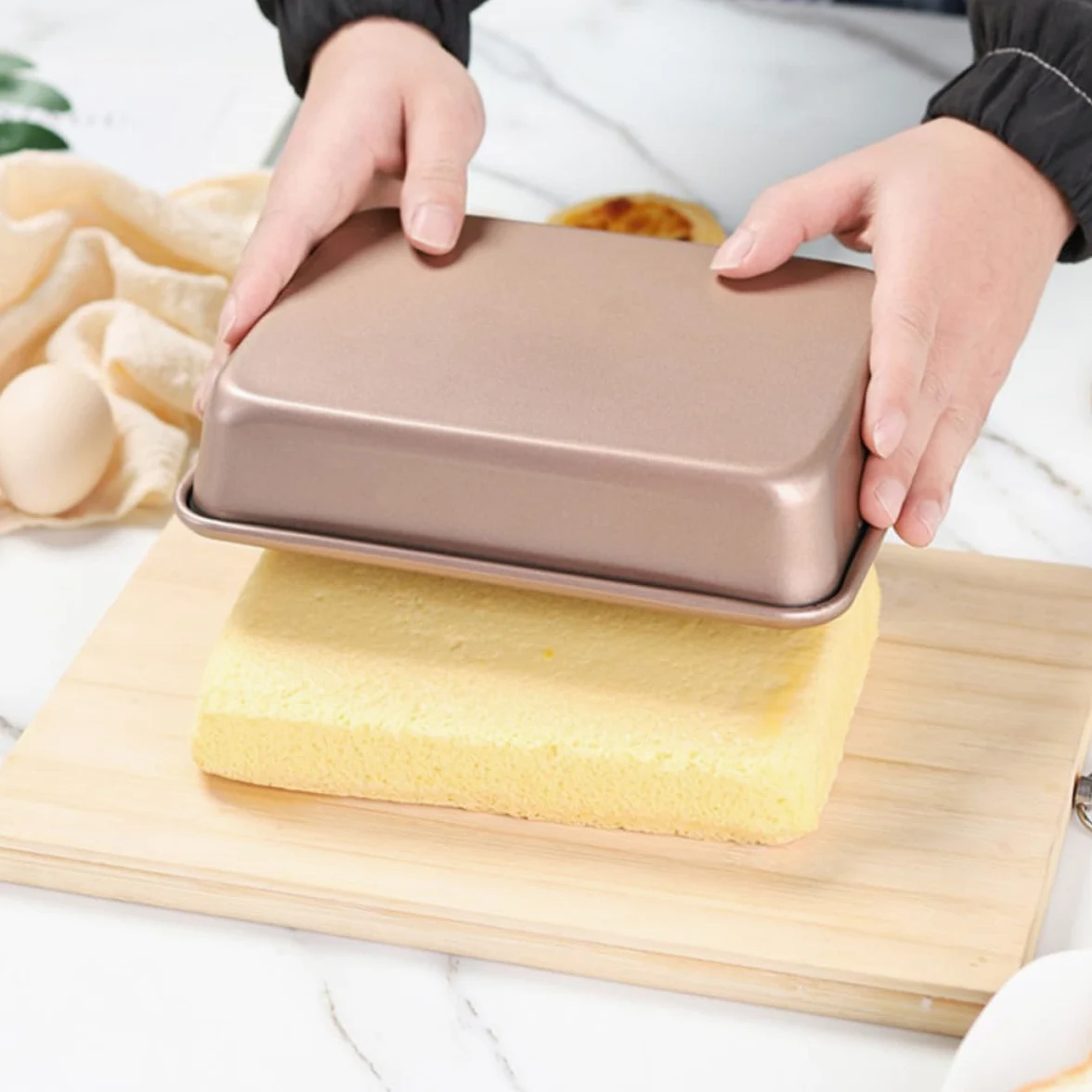 Set de 3 Moldes Rectangulares de Acero al Carbono Dorado para Hornear, Bandejas Fáciles de Usar y Convenientes para Pasteles y Fiestas de Alimentos