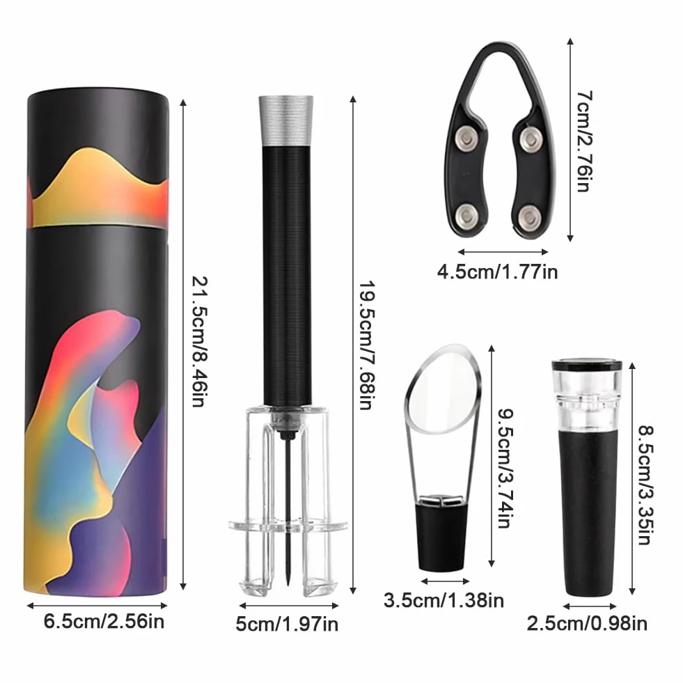 Juego de 4 extractores de corcho con bomba de aire, abridor de botellas de vino a presión portátil con aireador, juego de abridor de vino, regalo para amantes del vino, amigos, apertura rápida de