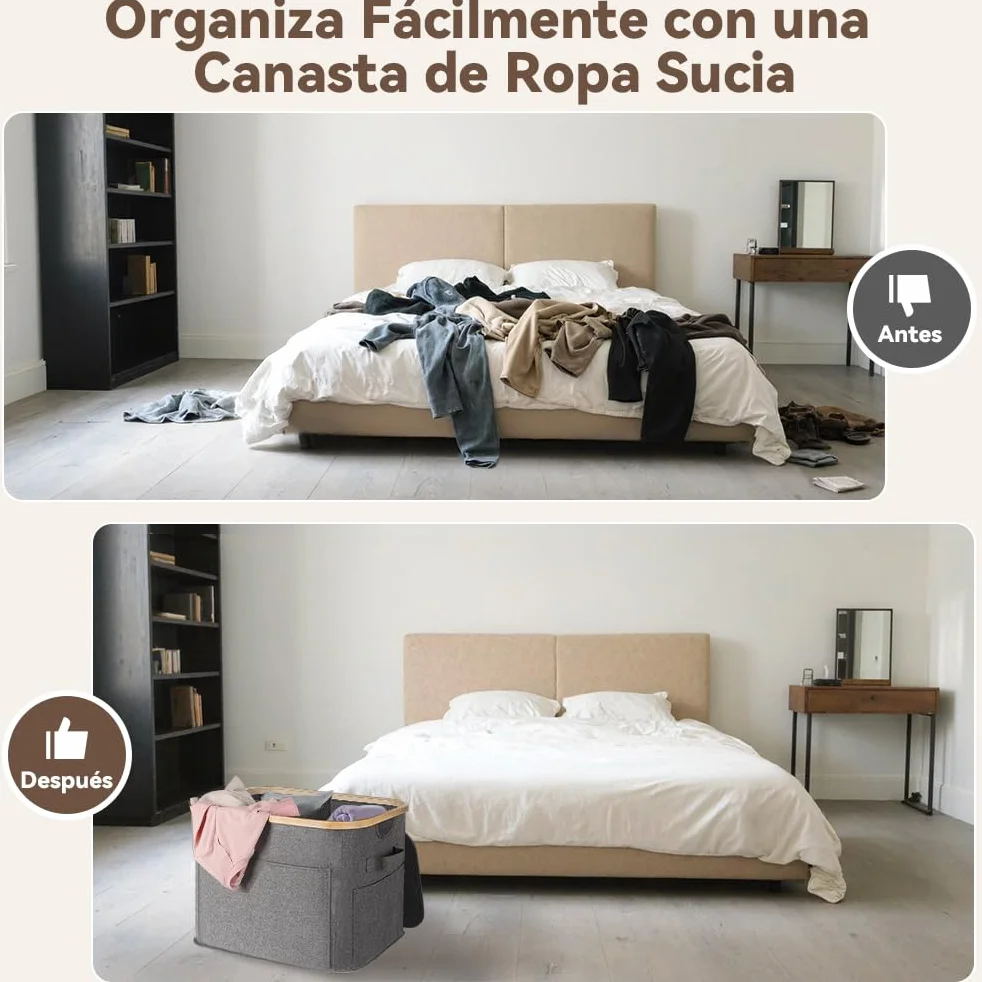 OUSFOT Cesto Ropa Sucia con Tapa 70L, Cubo 2 Compartimentos, Laundry Basket Impermeable para Armario