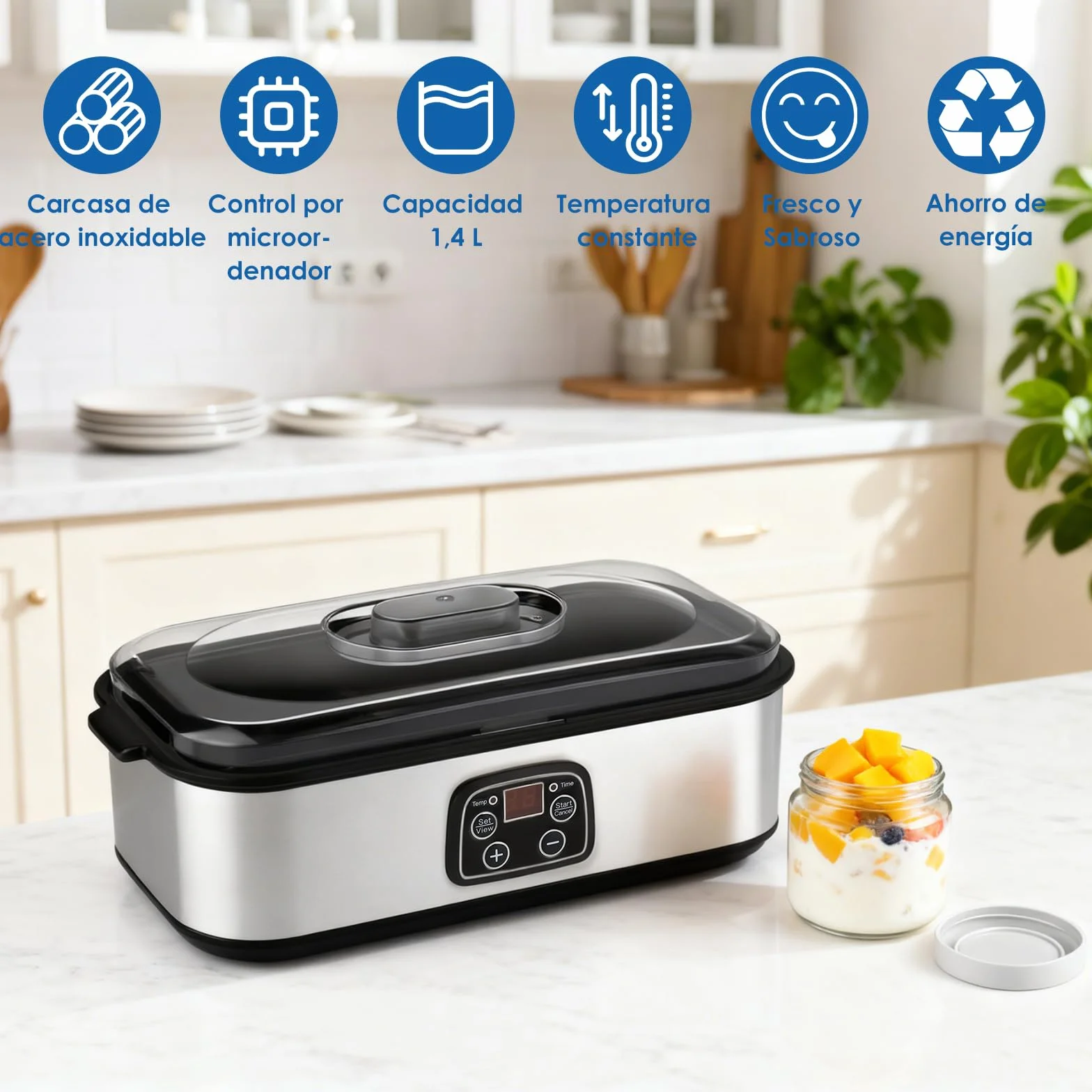 Yogurtera 1400ml, Greek Yogurt Maker with 8x180ml Jars,Yogurtera 8 Tarros con Temporizador y Pantalla LCD, Rango de Temperatura Ajustable 20–55°C,Yogurt Maker para Yogur Casero y Probióticos