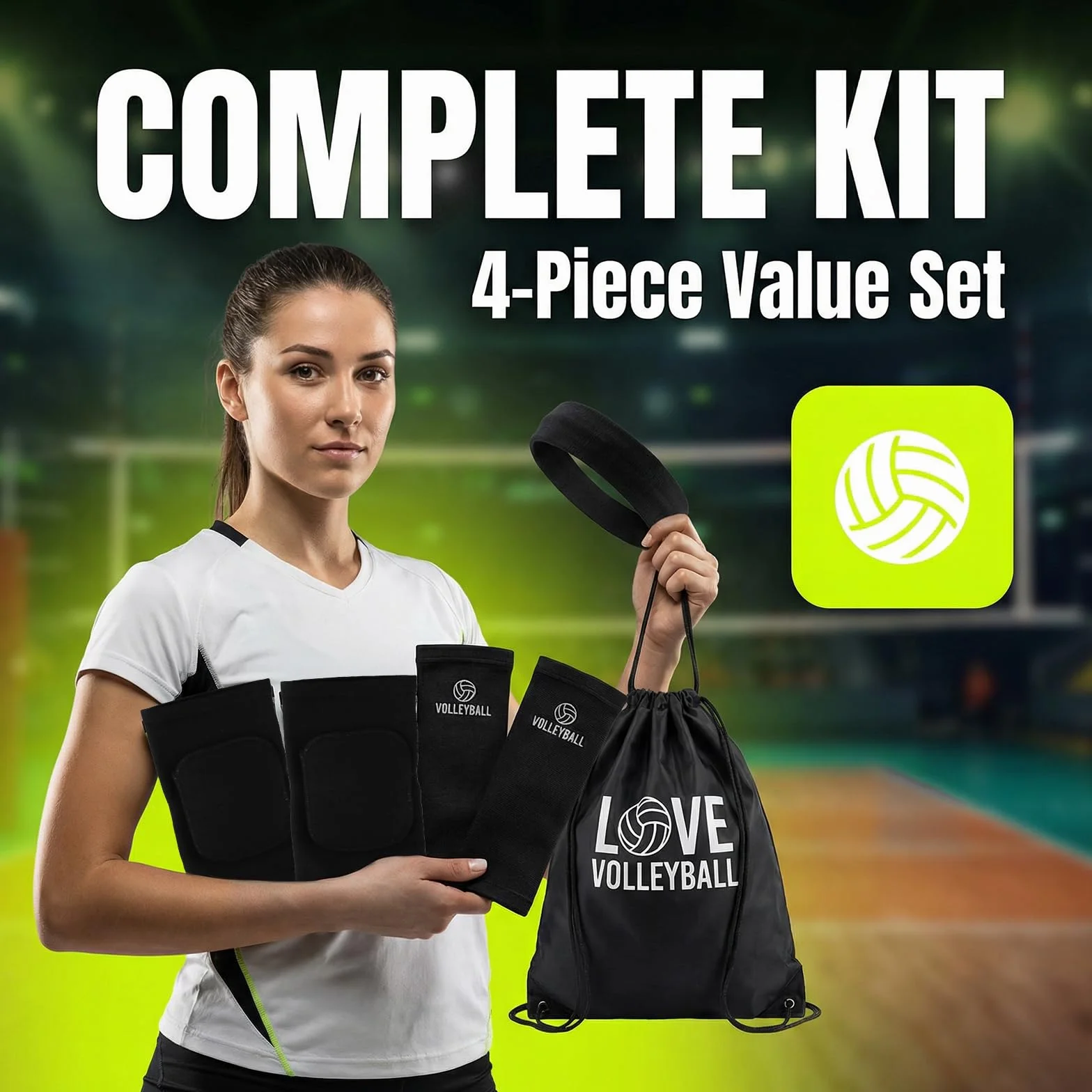 Rodilleras de voleibol 4 piezas + protectores de brazo 1 par, espuma elástica transpirable con cinta