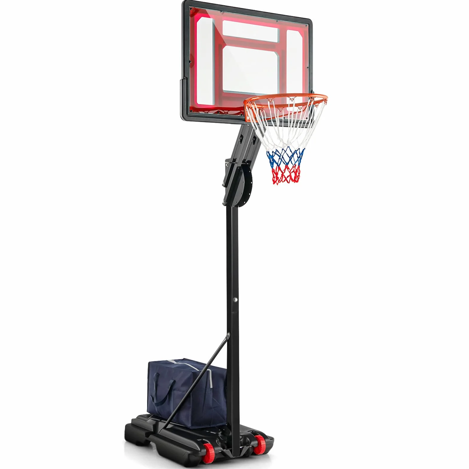 COSTWAY Canasta Baloncesto Exterior Altura Ajustable 10 Niveles 1,55-3,1m Móvil Ruedas Aro Baloncesto Bolsa Peso Niños Adultos