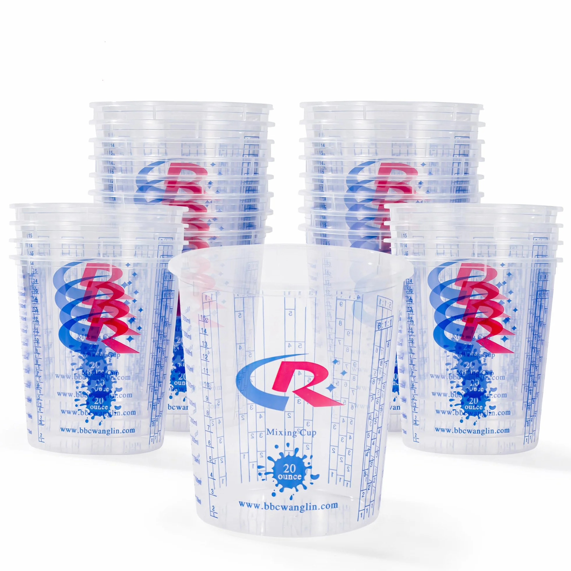Piant - Vaso mezclador de 20 onzas, medidas precisas en proporciones y onzas líquidas, 100 tazas medidoras graduadas de plástico con 12 tapas para pintura, resina, epoxi, acrílico, pigmentos, arte