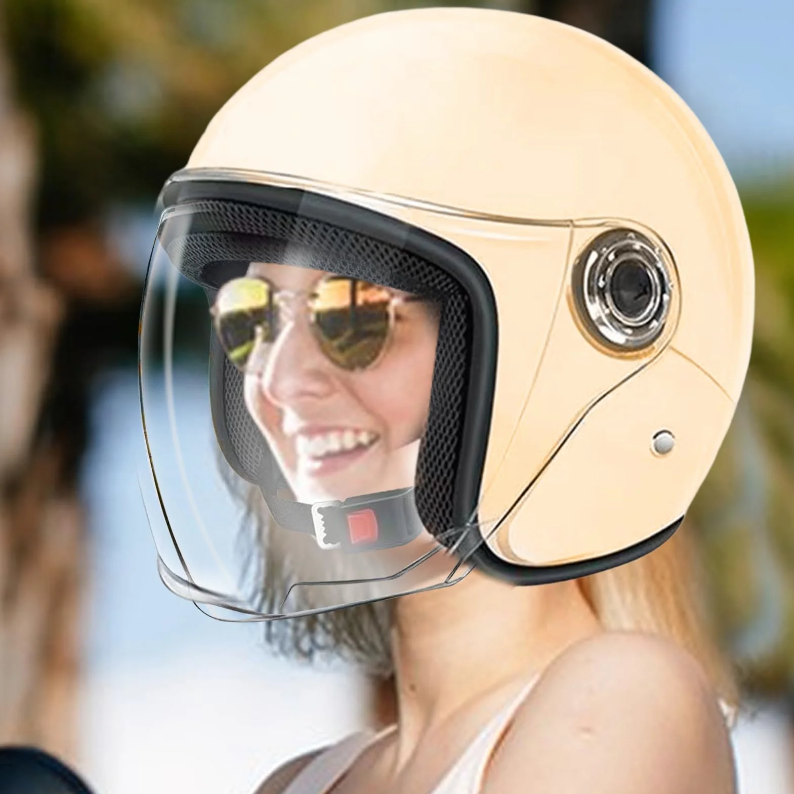 Casco de moto grande abierto para adultos con visera protección
