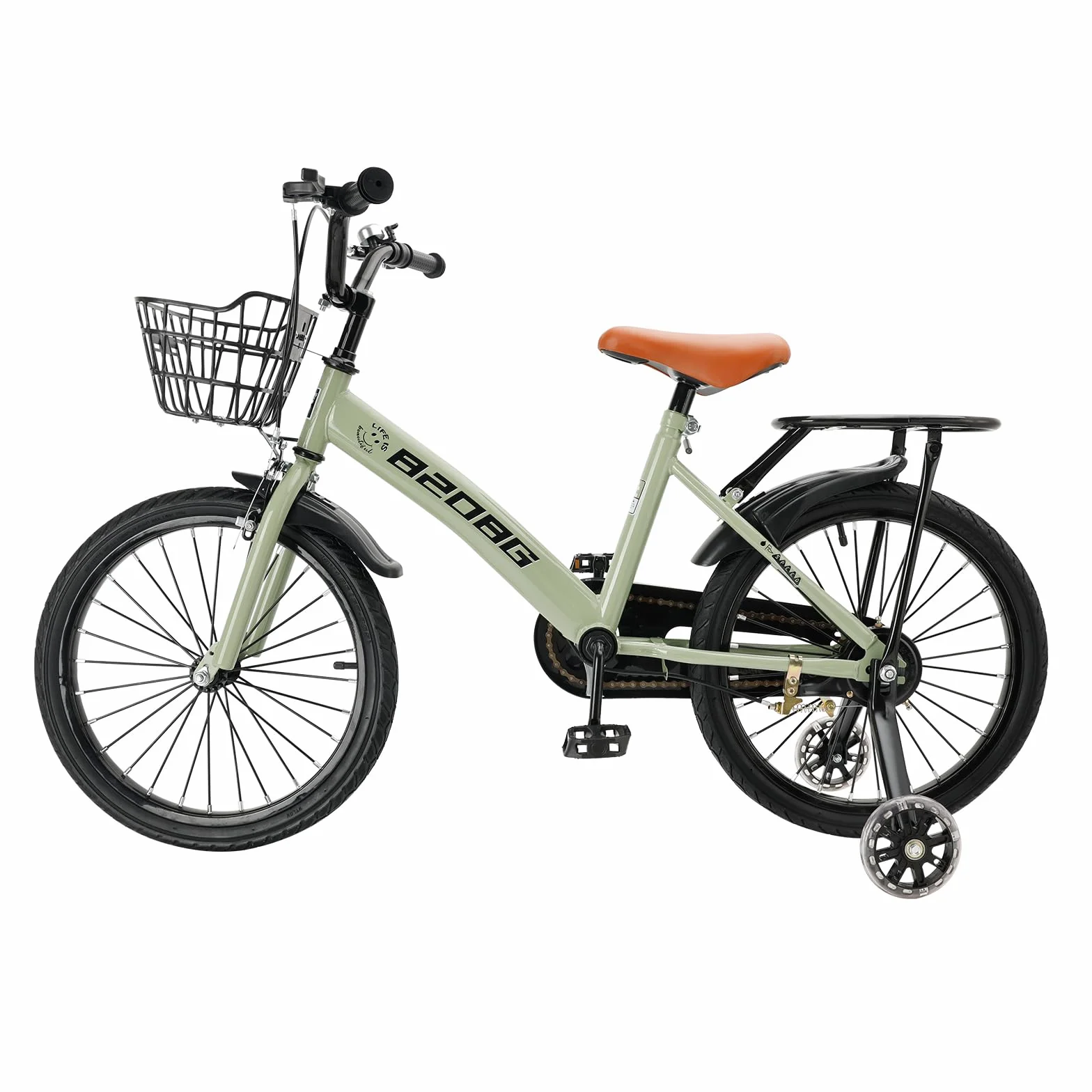 Bicicleta infantil 18 pulgadas marco acero carbono asiento manillar ajustables frenos dobles ruedines cesta desmontable