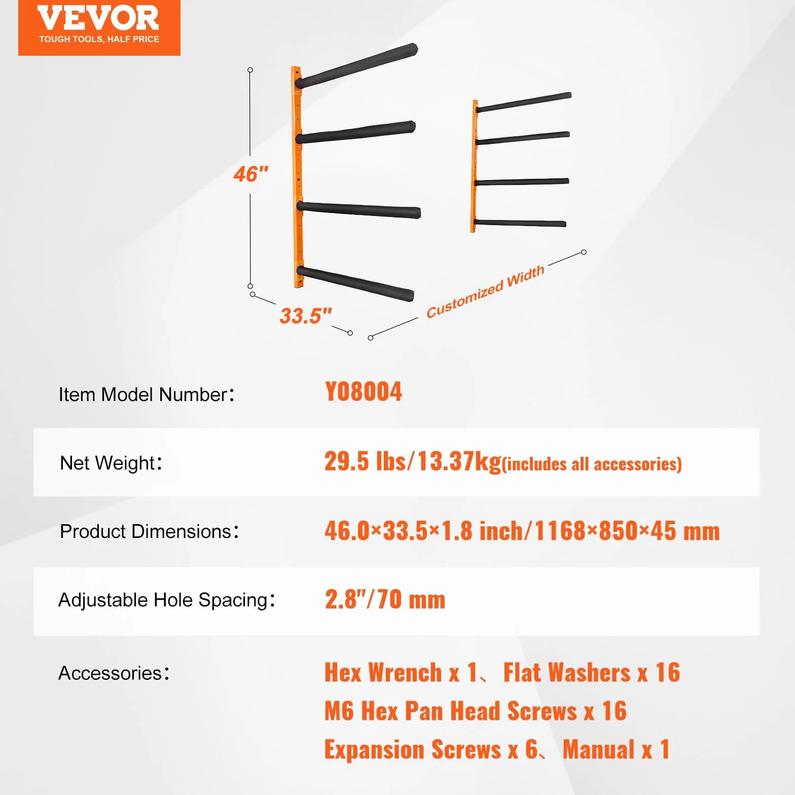 VEVOR Soporte de Pared para 4 Kayaks, Estante para Kayak, Carga de 400 Libras