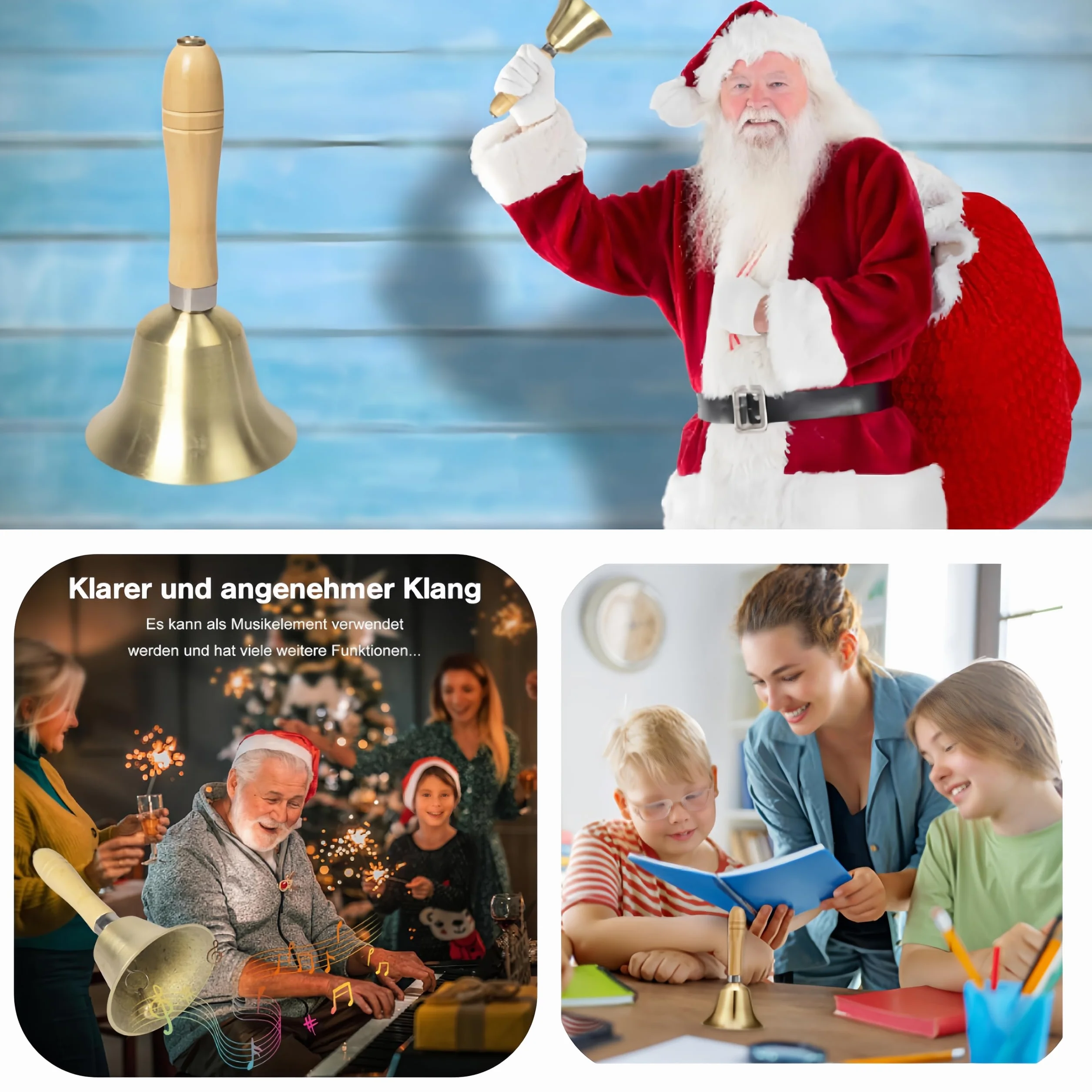 Handglocke Messing Super Laute Handglocke Klingel Handglocke Hand Tischglocke Massivmessing Ruufglocke Metall Glocken mit Holzgriff Weihnachtsglocke Handglocke Glocke Service Glocke Hand