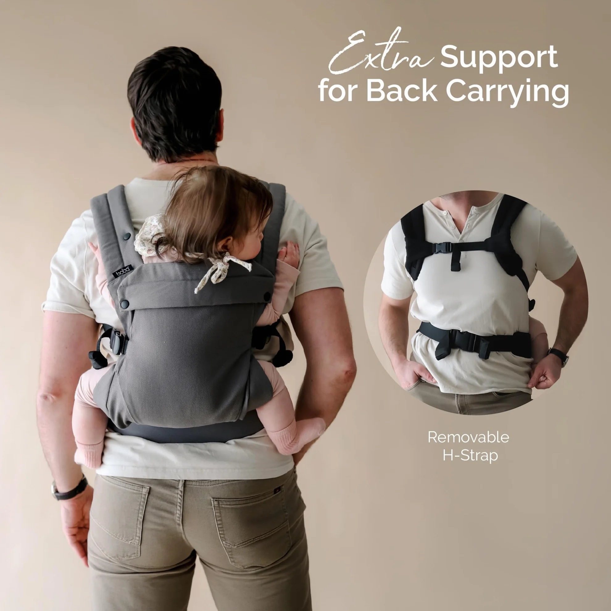 Boba Auri Portabebés 100% Algodón Premium 3 Posiciones Ergonómicas Asiento Ajustable 3,2-20 kg Gris