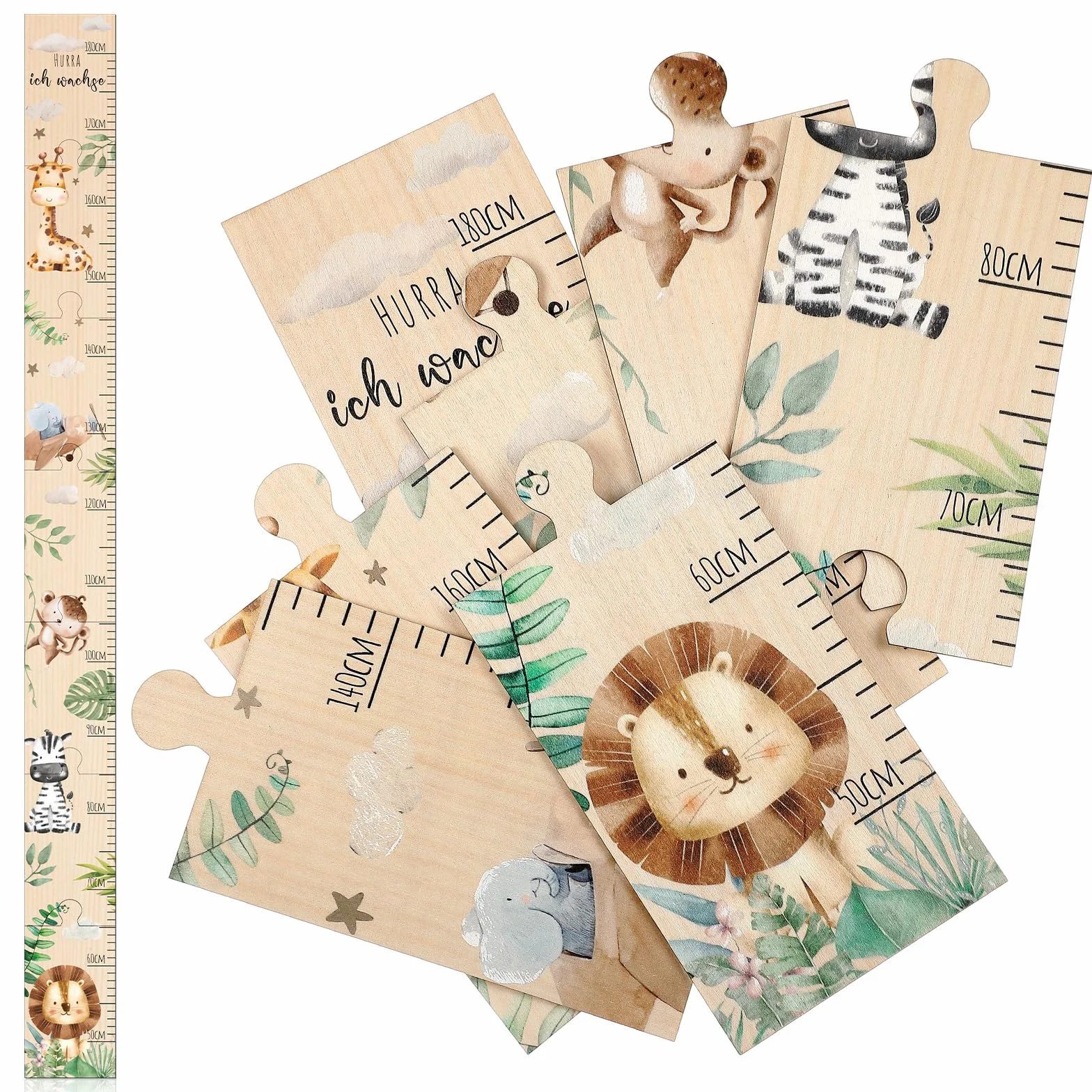 Tabla de Altura para Niños de Madera 50-180 cm Animales del Bosque Decoración Infantil Regalos Bautismo