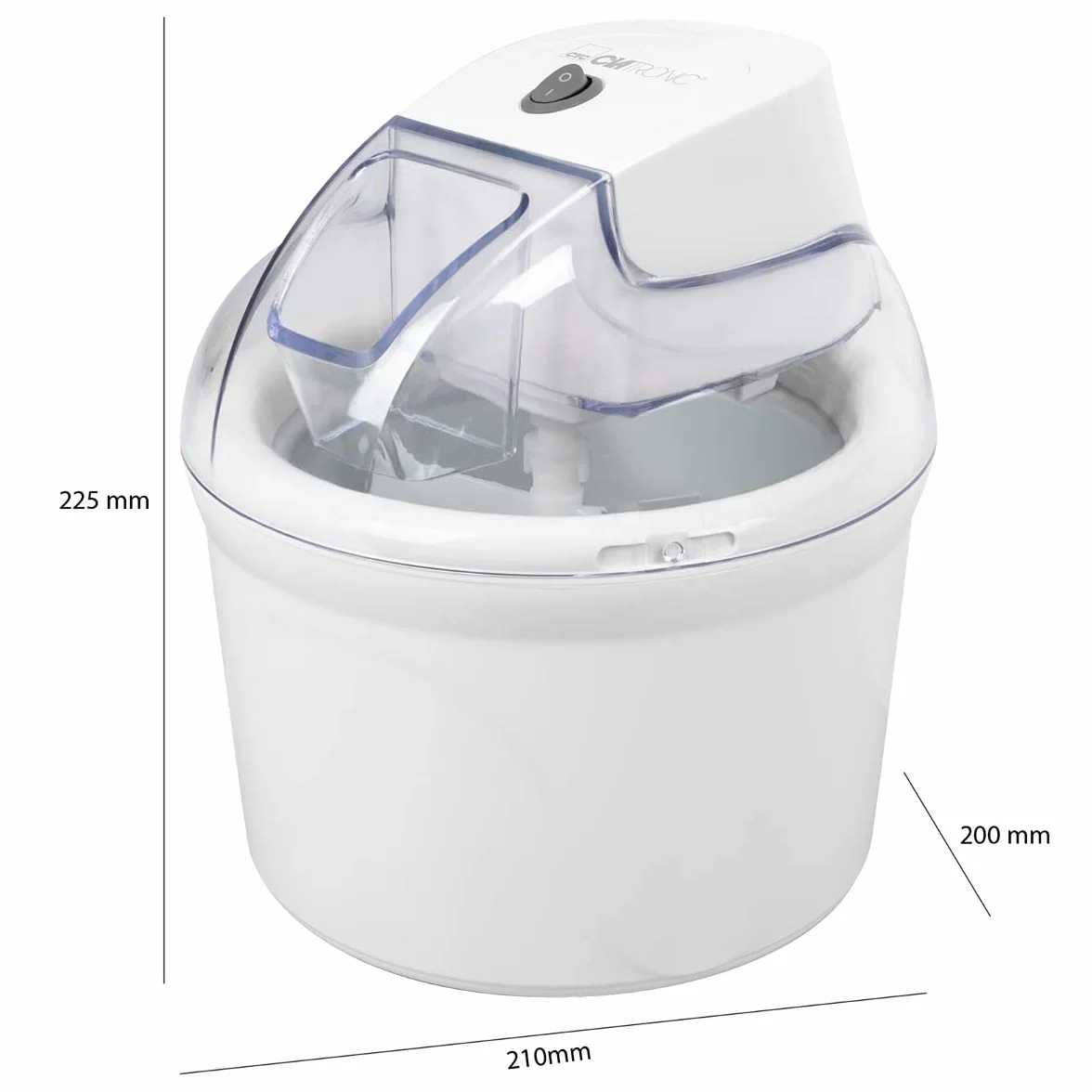 Clatronic máquina de hielo/máquina de té suave ICM 3764 para helado/sorbete/Yogur congelado/Slush, para el hogar, almacenamiento en frío, llenado, 1500 ml, incl. Sugerencias de recetas, blanco