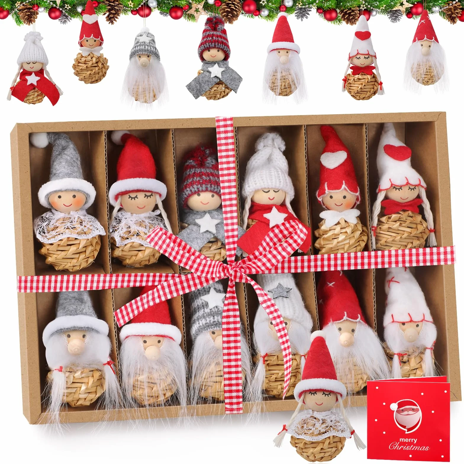 Decoracion Navidad Arbol, Gnomo Adornos Navidad Decoración Originales 2026, 12 Piezas Angeles Figuras Christmas Tree Decorations, Enfeites Decoração de Natal, Detalles Navideños para Regalar