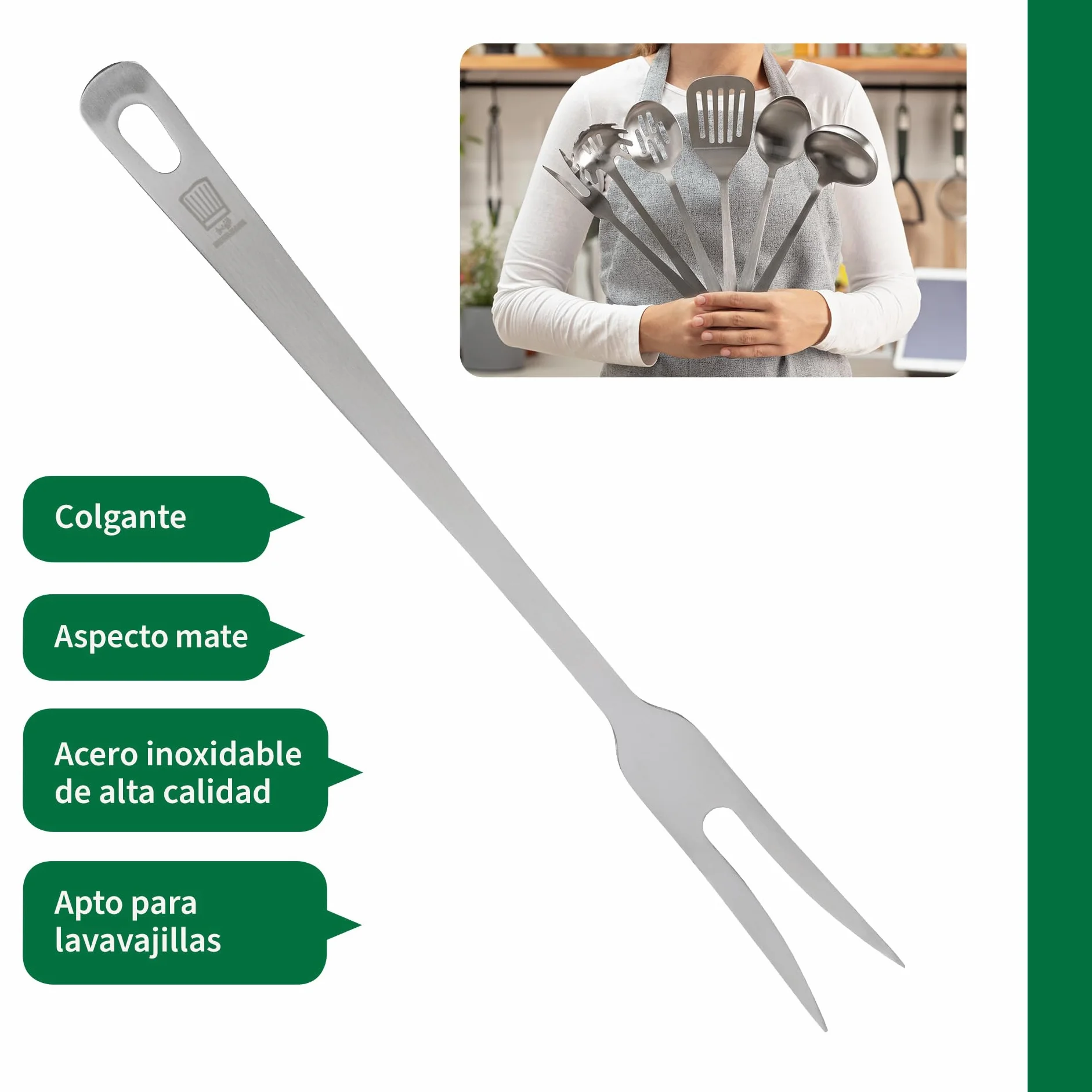 Fackelmann Chefkoch Tenedor para Carne Servir Creaciones de Carne, Acero Inoxidable de Aspecto Mate - Tenedor para trinchar Apto para lavavajillas