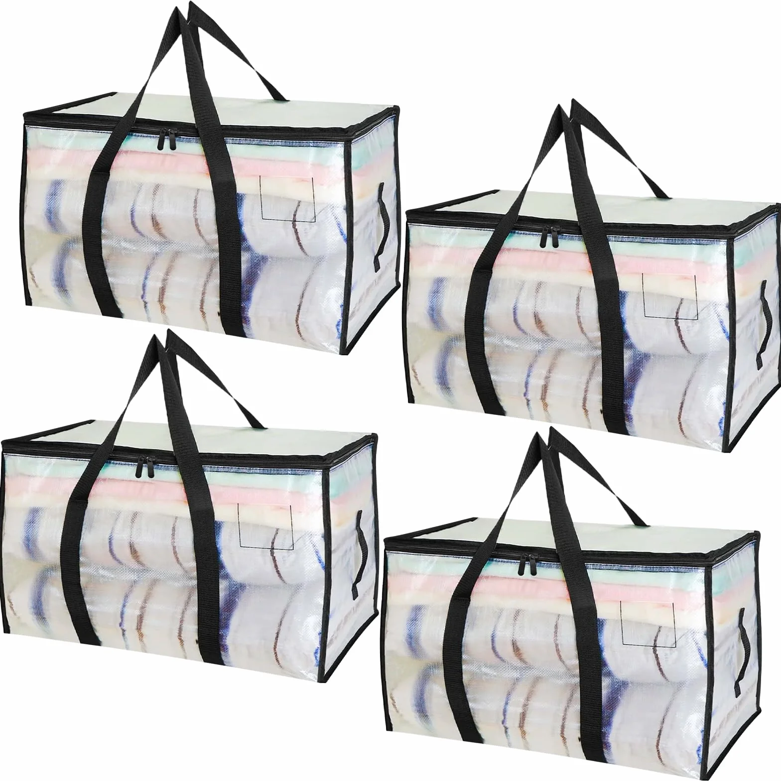 4 Piezas 90L Grande Bolsas Mudanza, Resistentes Bolsas Almacenaje Ropa con Correas Cremalleras y Asas, Alternativa a las Cajas de Mudanza, Impermeable Storage Bags para Guardar Ropa y Embalar