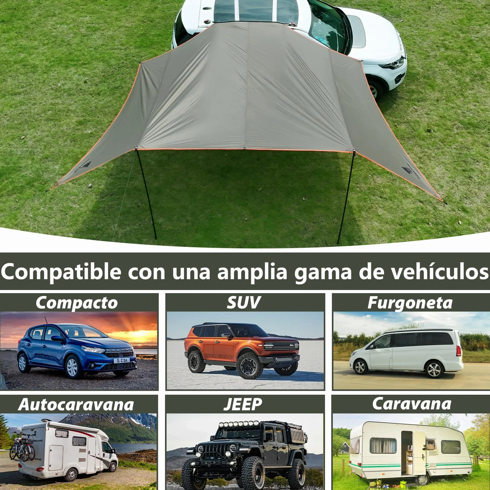 GEERTOP Toldo Lateral para Coche 3,5 x 5,8 m Impermeable 3000mm con 2 Mástiles Ajustables