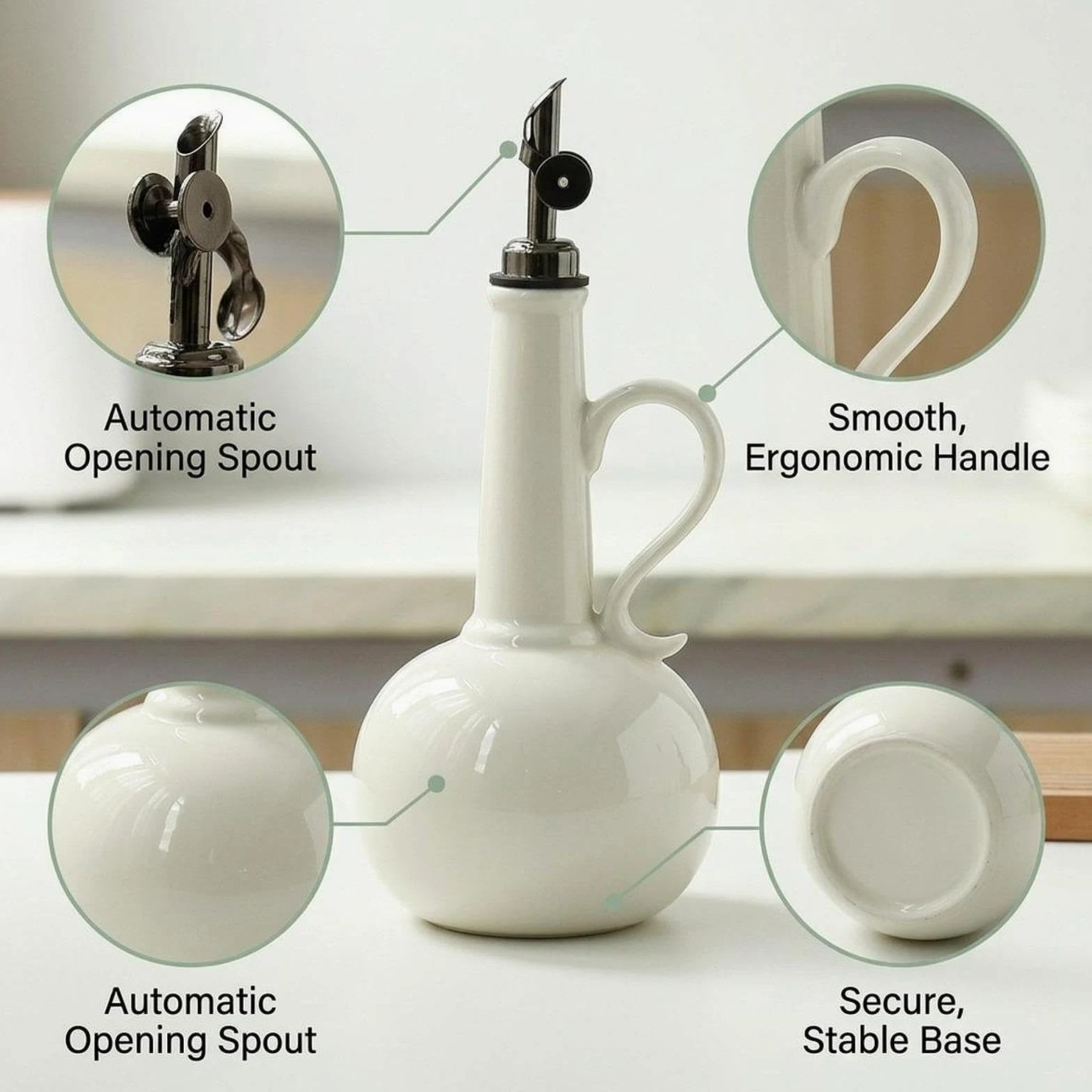 Botella Dispensadora de Aceite Vinagrera Manual Elaborada en Cerámica Contenedor para Cocina con Antiderrame Adecuada para Uso Doméstico Come, Blanco, Individual