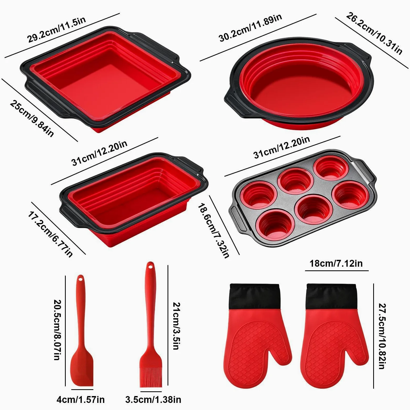 Molde de Silicona para Hornear Vajilla Flexible para Hornear | Con manoplas, rascador y cepillo, set con molde de silicona de horneado Para pan, galletas, huevos, horno, tostadora