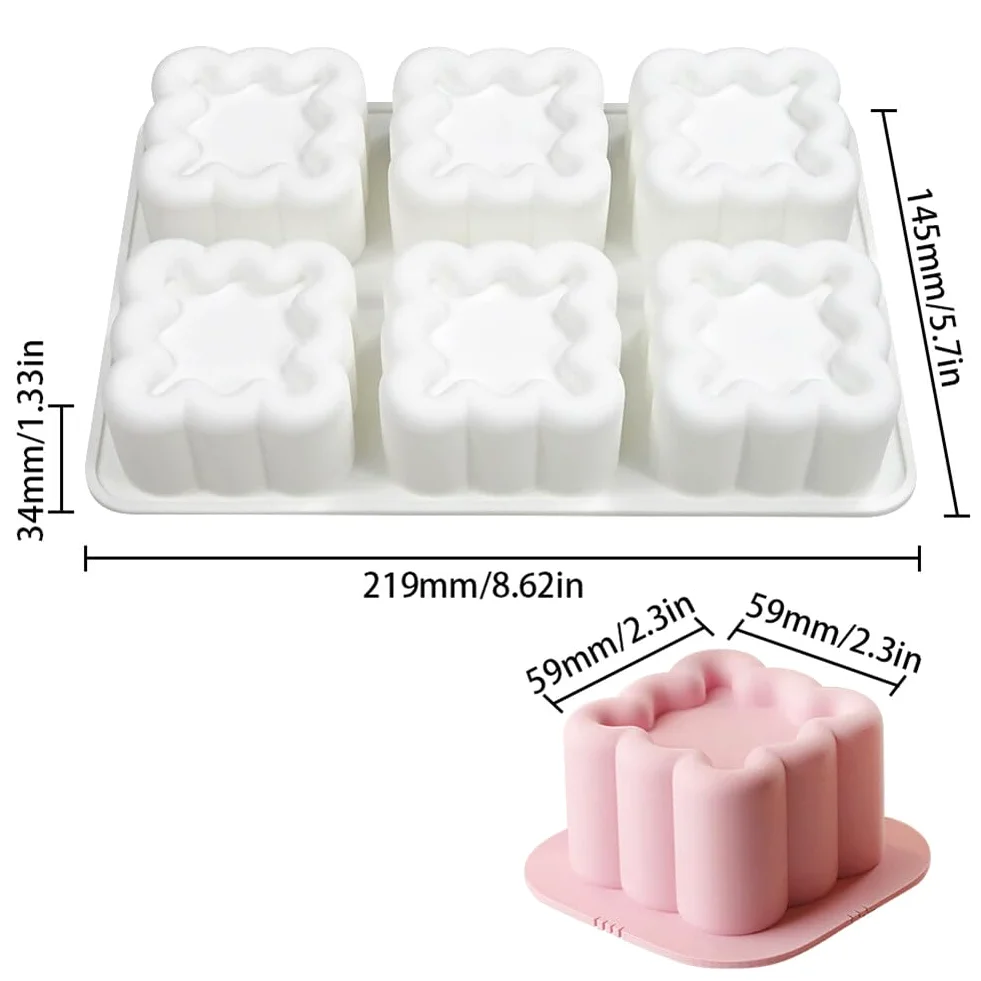Moldes de silicona de 6 cavidades con forma de flor, corazón, estrellas, cuadrados, para decoración de cubitos de hielo para tartas caseras, chocolate, magdalenas, moldes para manualidades (4