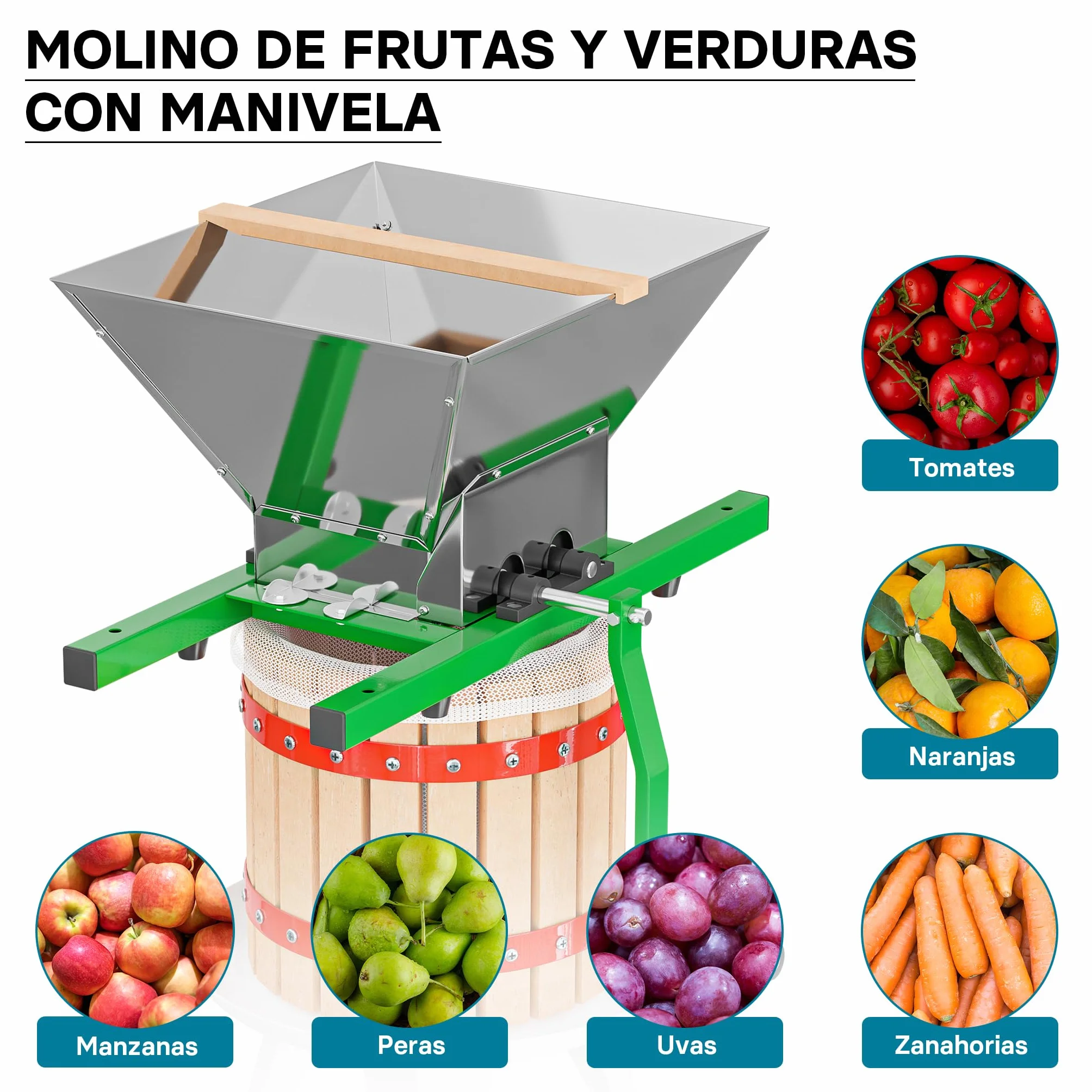 WilTec Prensa de Frutas Bayas y Mosto de 12L + triturador de Frutas y Bayas de 7L Elaboración de Bebidas