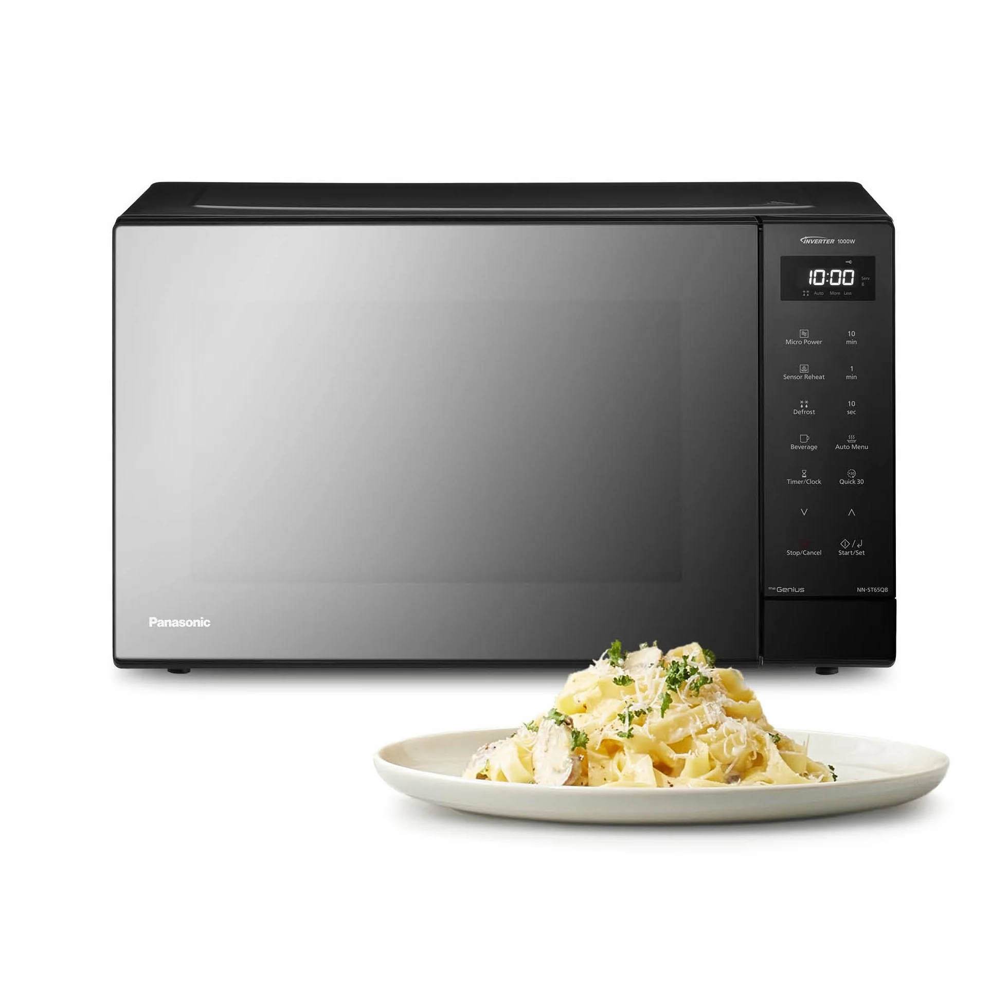 Panasonic NN-ST65QBEPG Microondas Solo Inverter 32L, 1000 Vatios Potencia, Tecnología Genius Sensor, 20 Programas Auto, Función Quick 30, Control Táctil, Plato Giratorio Grande, Negro