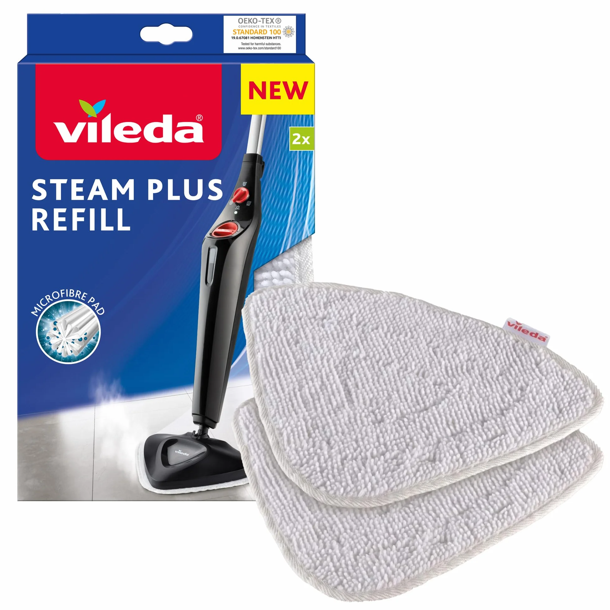 Vileda 146576 Recambio de Microfibras para Mopa, Compatible con Steam, Gran Poder de Desinfección sin Químicos, Color blanco, 2 unidades