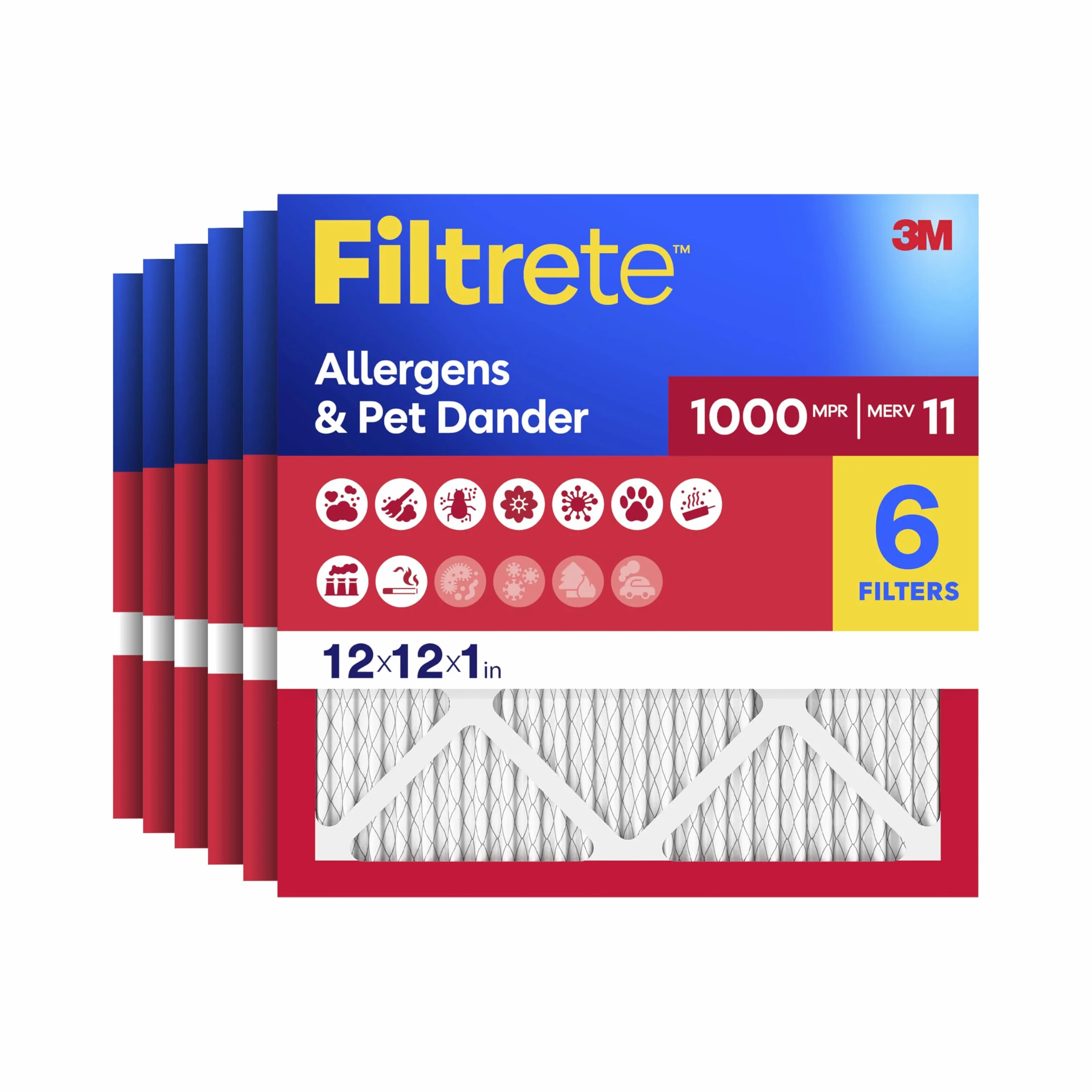Filtrete Filtro de aire para horno de CA de 12 x 12 x 1 pulgadas, MERV 11, MPR 1000, defensa contra microalérgenos, filtro electrostático plisado de 3 meses de limpieza de aire de 1 pulgada, paquete