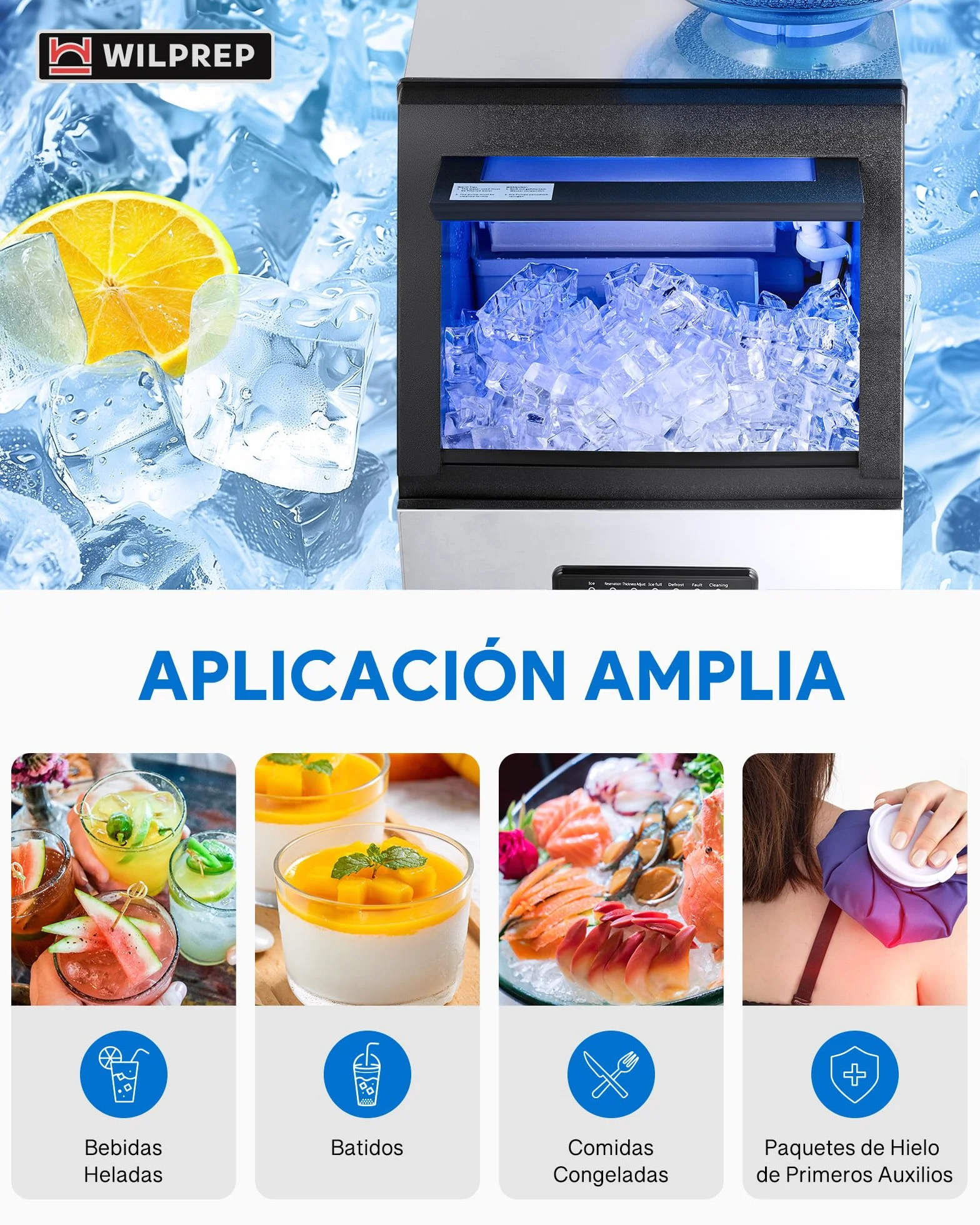 CREWORKS Máquina de Hielo Industrial 73 kg/24 h, 45 Cubitos por Ciclo, Almacenamiento 10 kg, Máquina para Hacer Hielo en Cubos para Bar, Restaurante y Cafetería