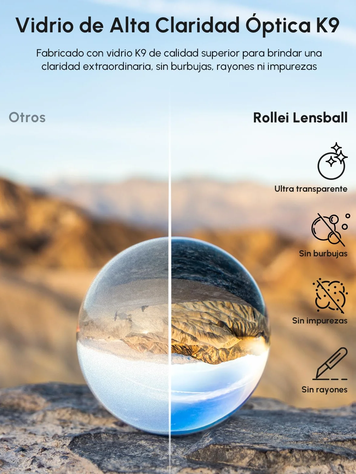 Rollei Lensball 110mm I bola de vidrio I bola de cristal I bola de fotos con bolsa de almacenamiento y paño de limpieza de microfibra para fotografía de bolas de vidrio
