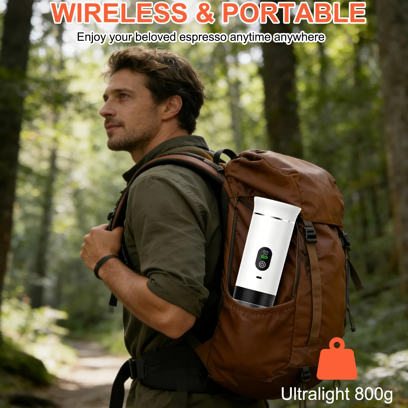 Mini cafetera de viaje 3 en 1 portátil con batería, máquina de café de viaje para coche, máquina de café espresso compatible con cápsulas y café molido para senderismo, oficina, autocaravana