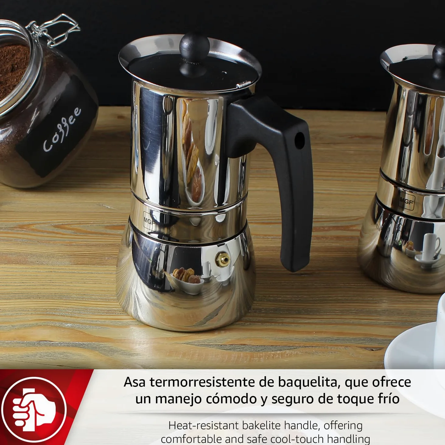 MAGEFESA Genova - Cafetera Italiana de 10 Tazas, 500ml, Acero Inoxidable 18/10, Mango Ergonómico, Ahorro de Energía, Todo Tipo de Cocinas, Inducción