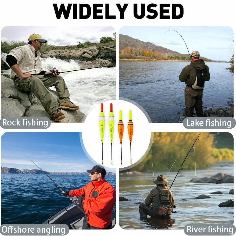 LED Flotadores de Pesca 4 Piezas con Sensor de Gravedad y Base de Metal para Lago Río Estanque