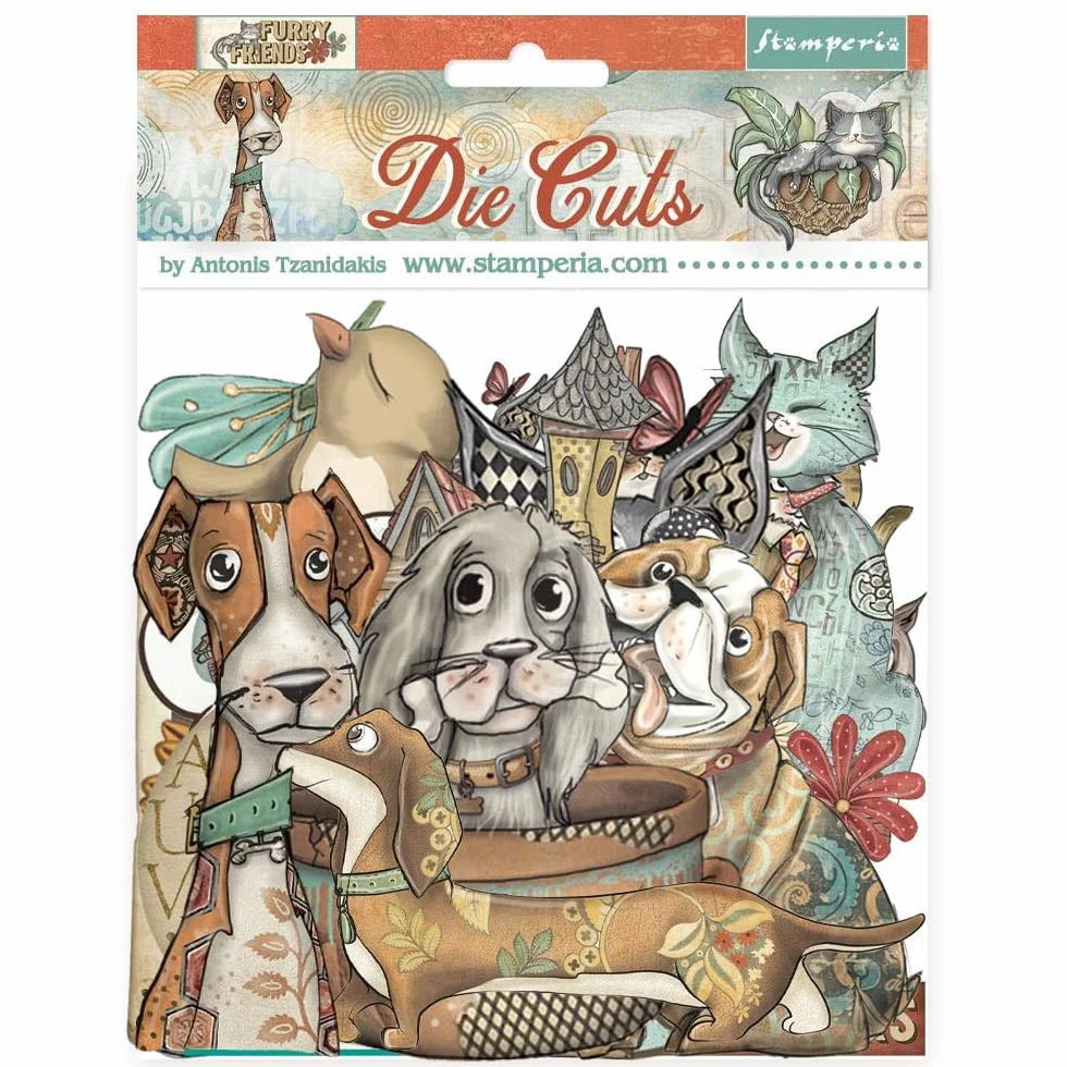 Stamperia - Die Cuts for Scrapbooks, Albums, Cards, Bullet Journals and More, Laser Cut Cardboard Shapes, Easy to Glue, Perfect for Hobbies, Crafts, and Gifting (Furry Friends) (Assorted)