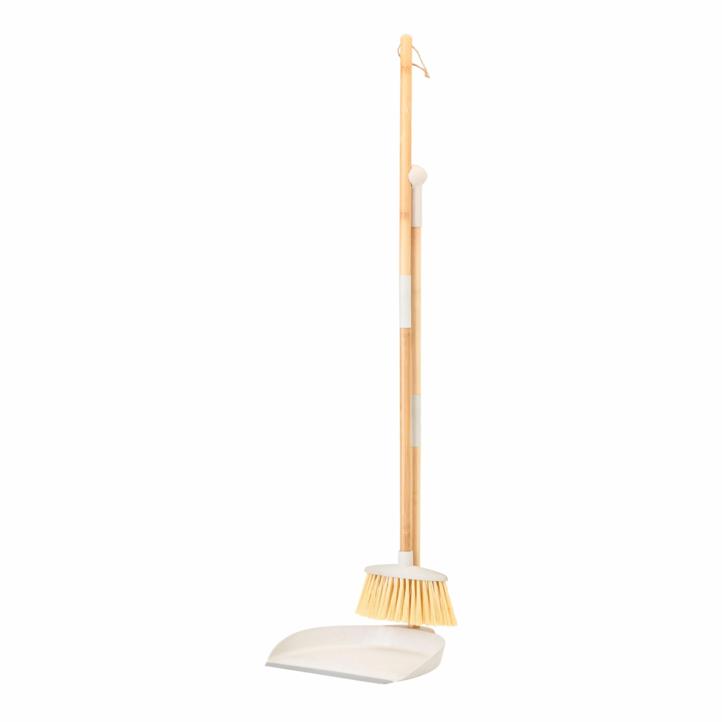 Vigar Zeroline Escoba y Recogedor Mini Desmontable Sistema Clic, Mango Bambú Natural con Regleta Goma, Cepillo Barrer Broom and Dustpan Set Compacto para Limpieza Hogar Cocina Interior, Gris