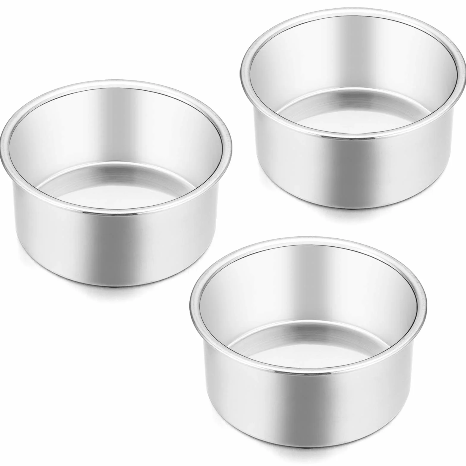 E-far Juego de 3 moldes pequeños de 4 pulgadas, mini moldes redondos de acero inoxidable, no tóxicos y saludables, acabado espejo y apto para lavavajillas