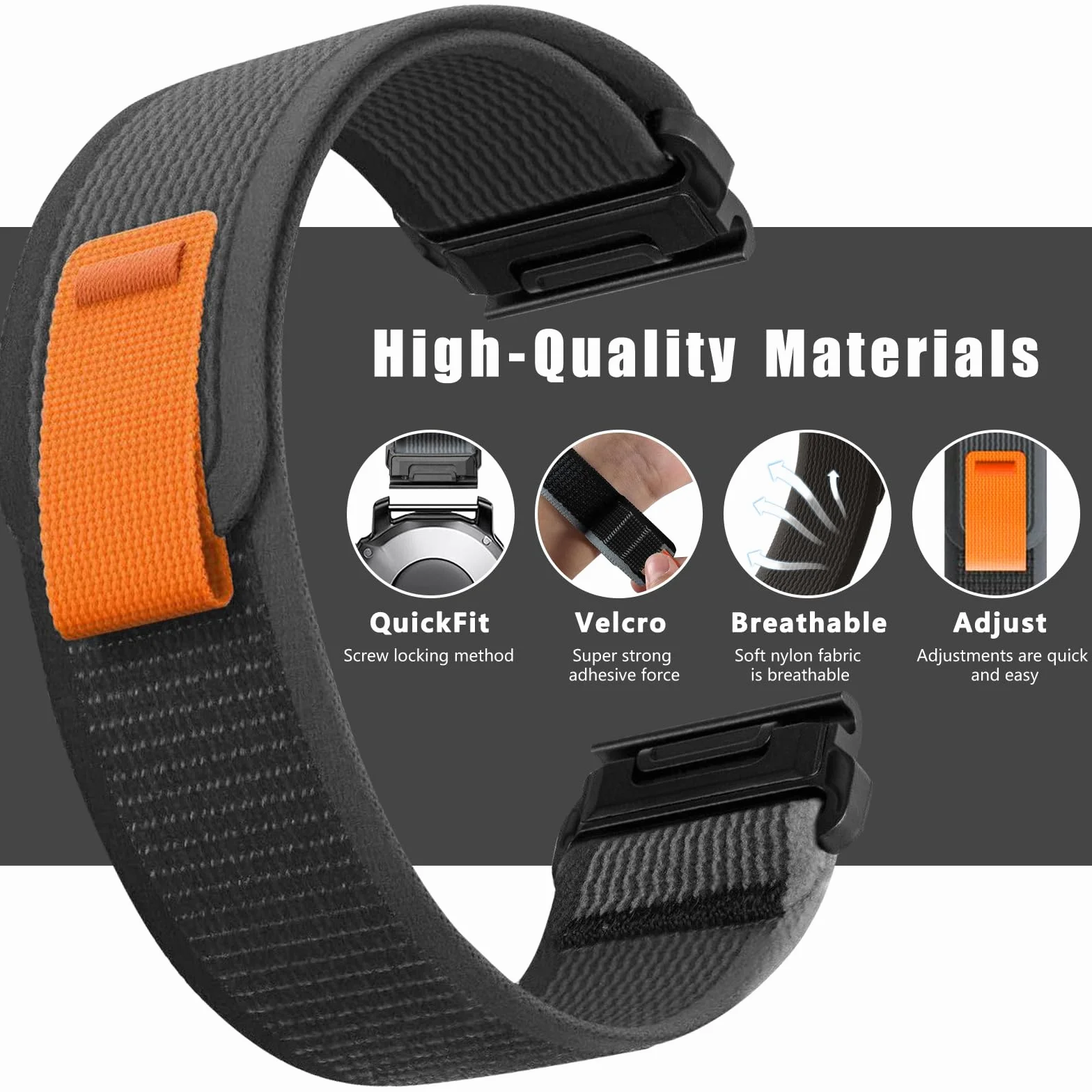 ZoRoll 26mm QuickFit Correa Nailon para Garmin Fenix 8 51mm, Fenix 7X Pro, Enduro 3, tactix 7 AMOLED, Epix Pro - Negra&Gris