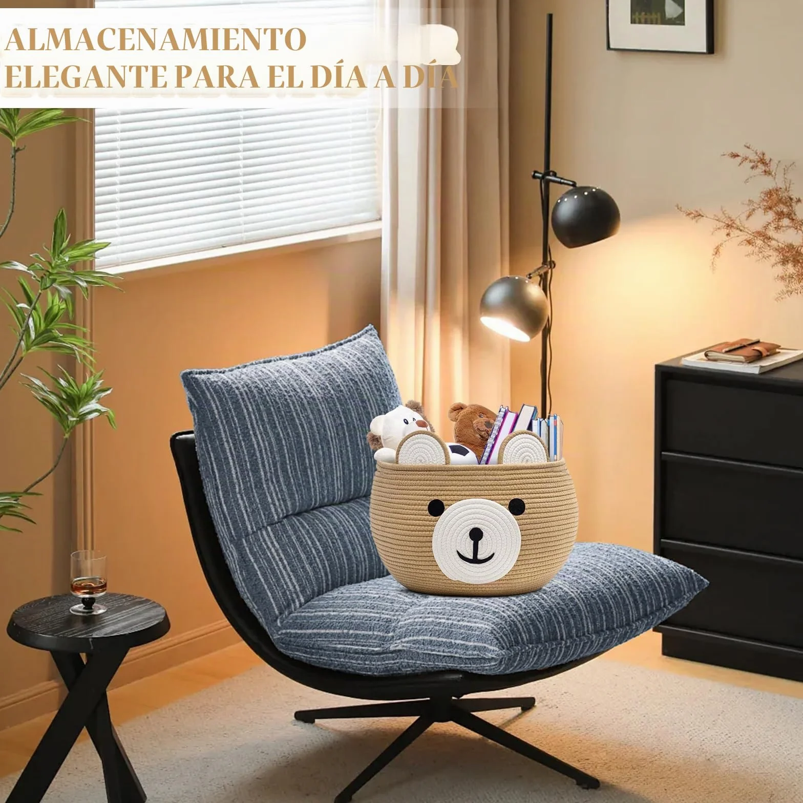Cesta de almacenaje para niños con forma de oso cuerda de algodón organizador suave habitación infantil