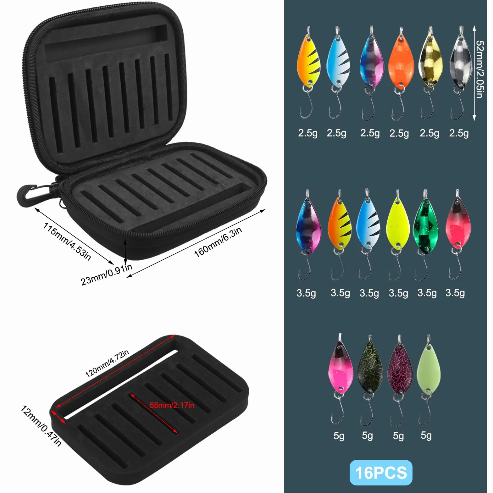 Cucharillas Pesca Trucha 16 Piezas Set Señuelos con Caja