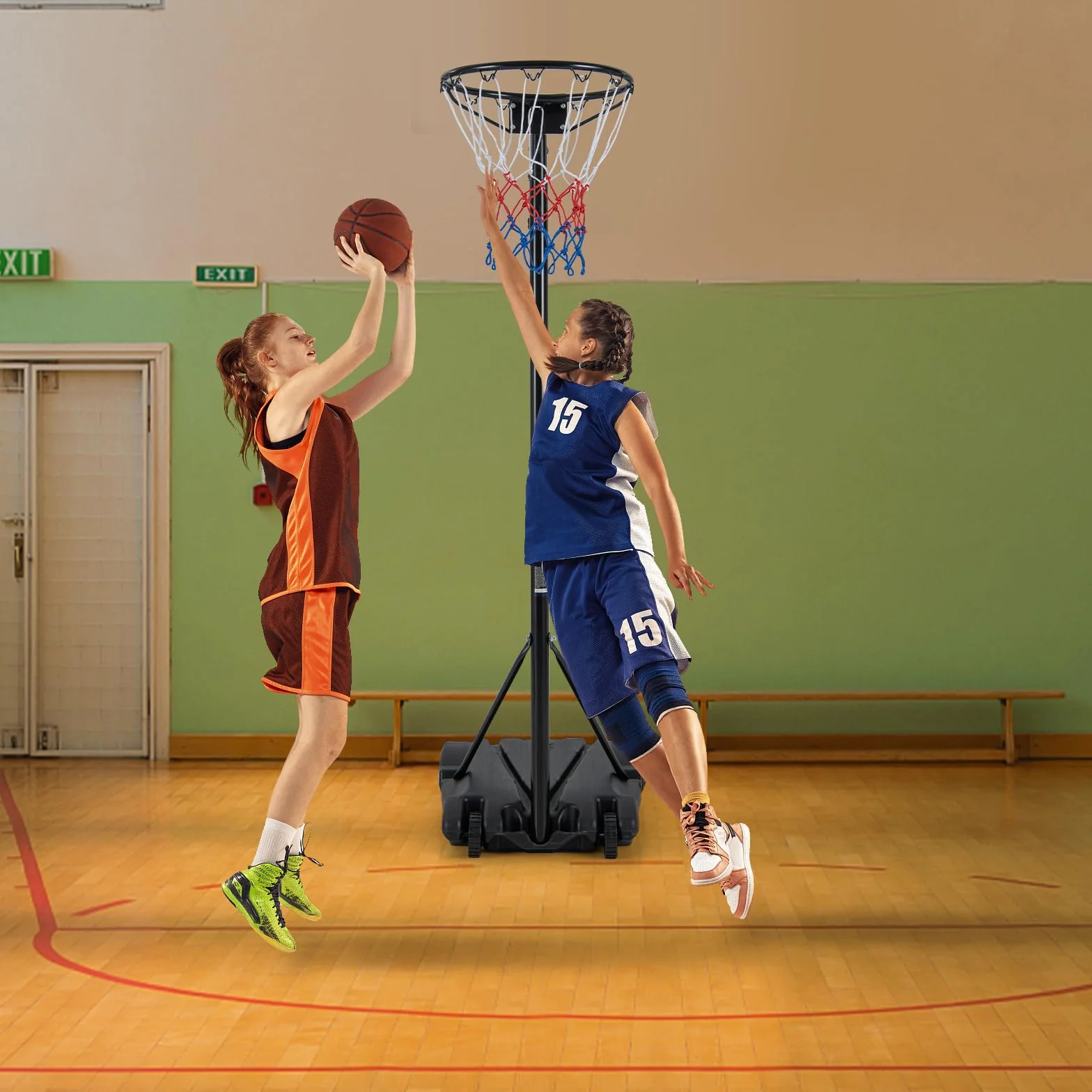 COSTWAY Canasta Baloncesto Exterior Altura Ajustable 2.6-3.5 m Móvil con Ruedas Aro Baloncesto Niños Adultos