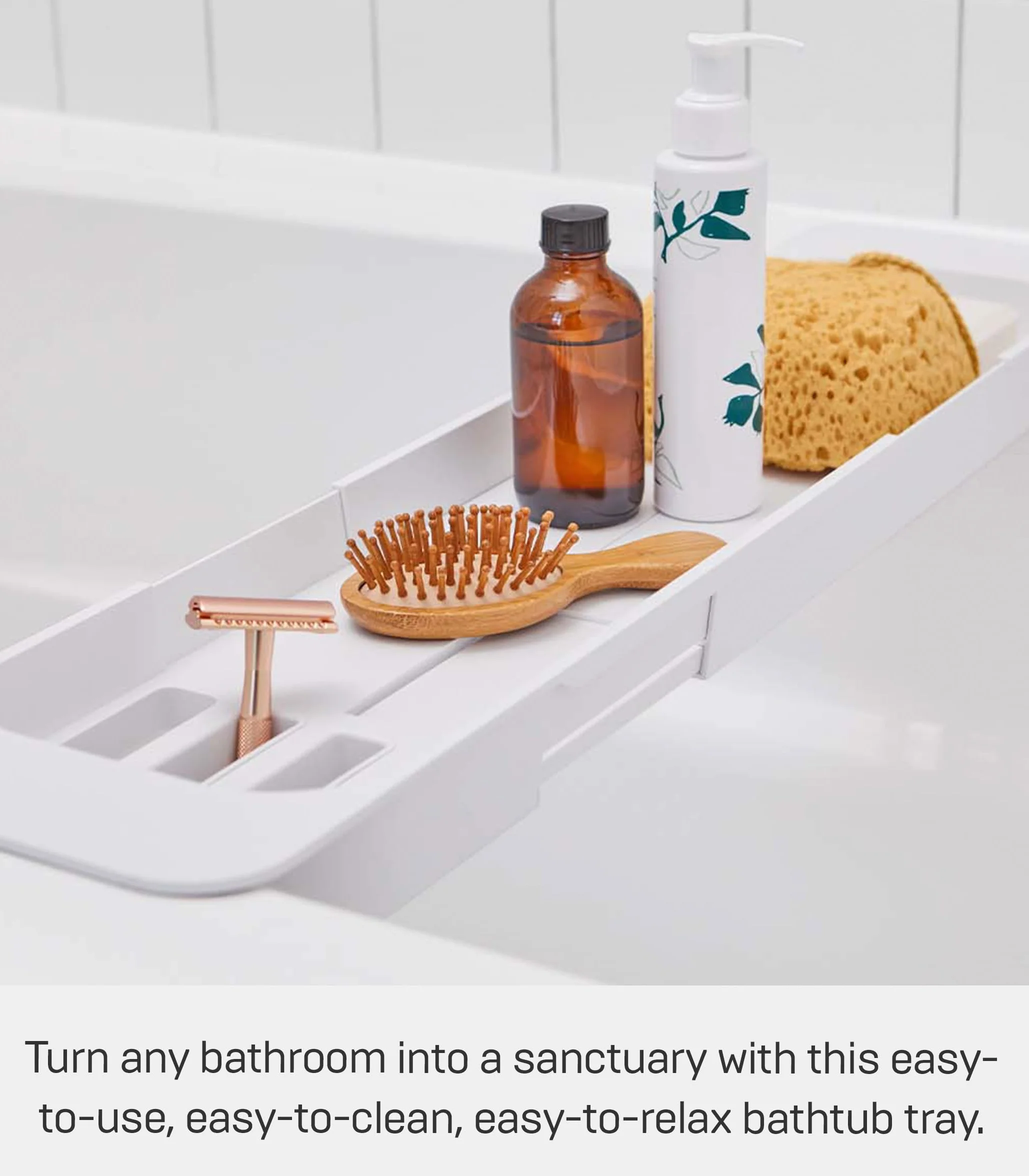 Yamazaki 3546 Tower Extendable Bathtub Tray, White, ABS Resin, 57.5~75 x 15.5 x 4.5 cm