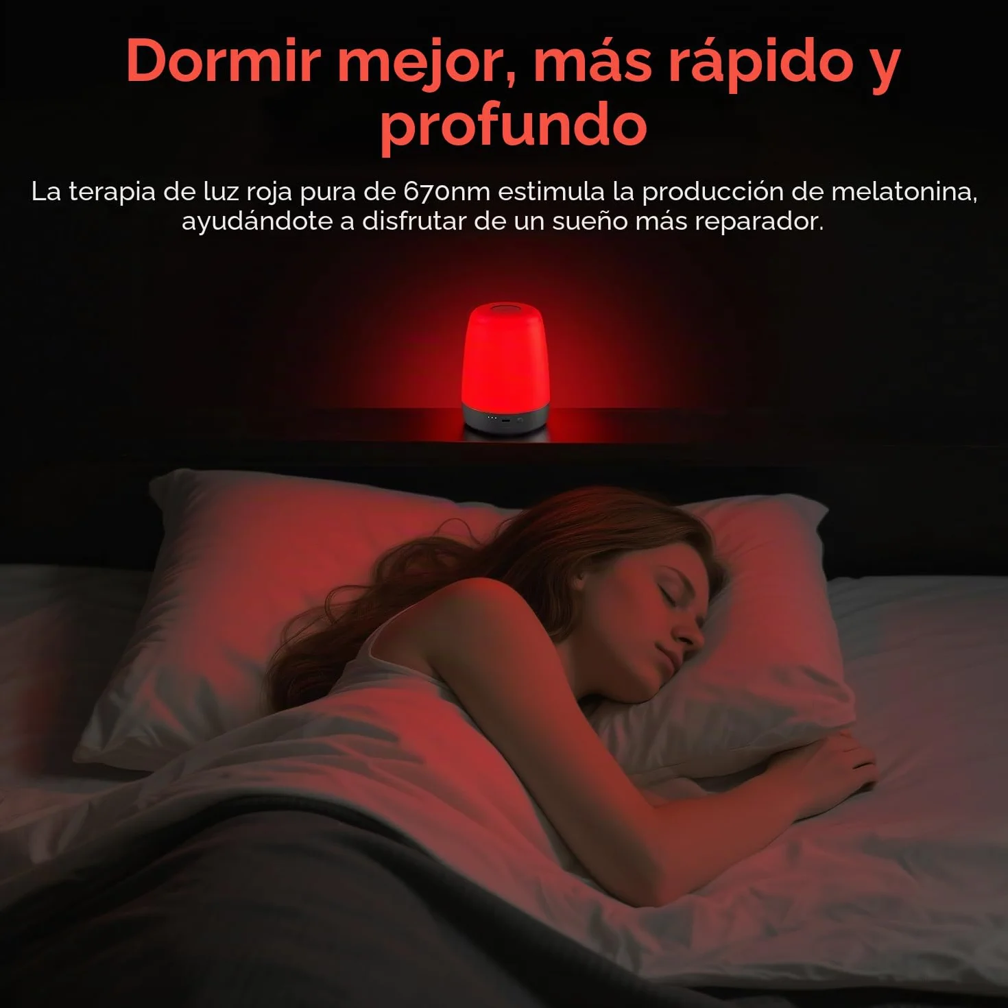 Lámpara de terapia de luz roja 670 nm banda estrecha para dormir mejor adultos tamaño compacto