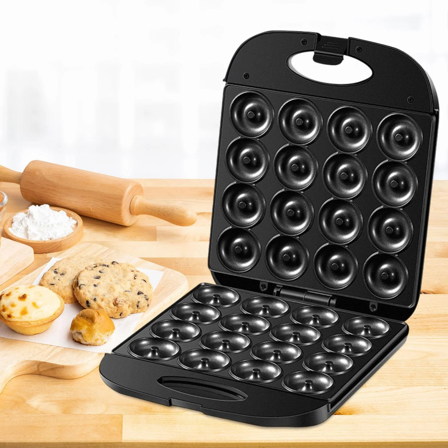 Mini Donuts Maker Calentamiento de Doble Cara 16 Donuts Actividad de Cocina única Máquina Eléctrica de 1400 W para Postres