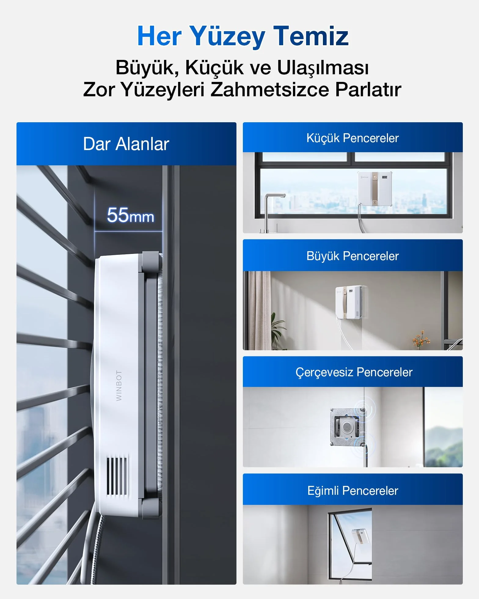 ECOVACS Robot limpiacristales WINBOT Mini diseño Compacto, boquillas Dobles con pulverizador ultrasónico, Sistema de protección de 9 etapas, planificación Inteligente de rutas, 3 Modos de Limpieza