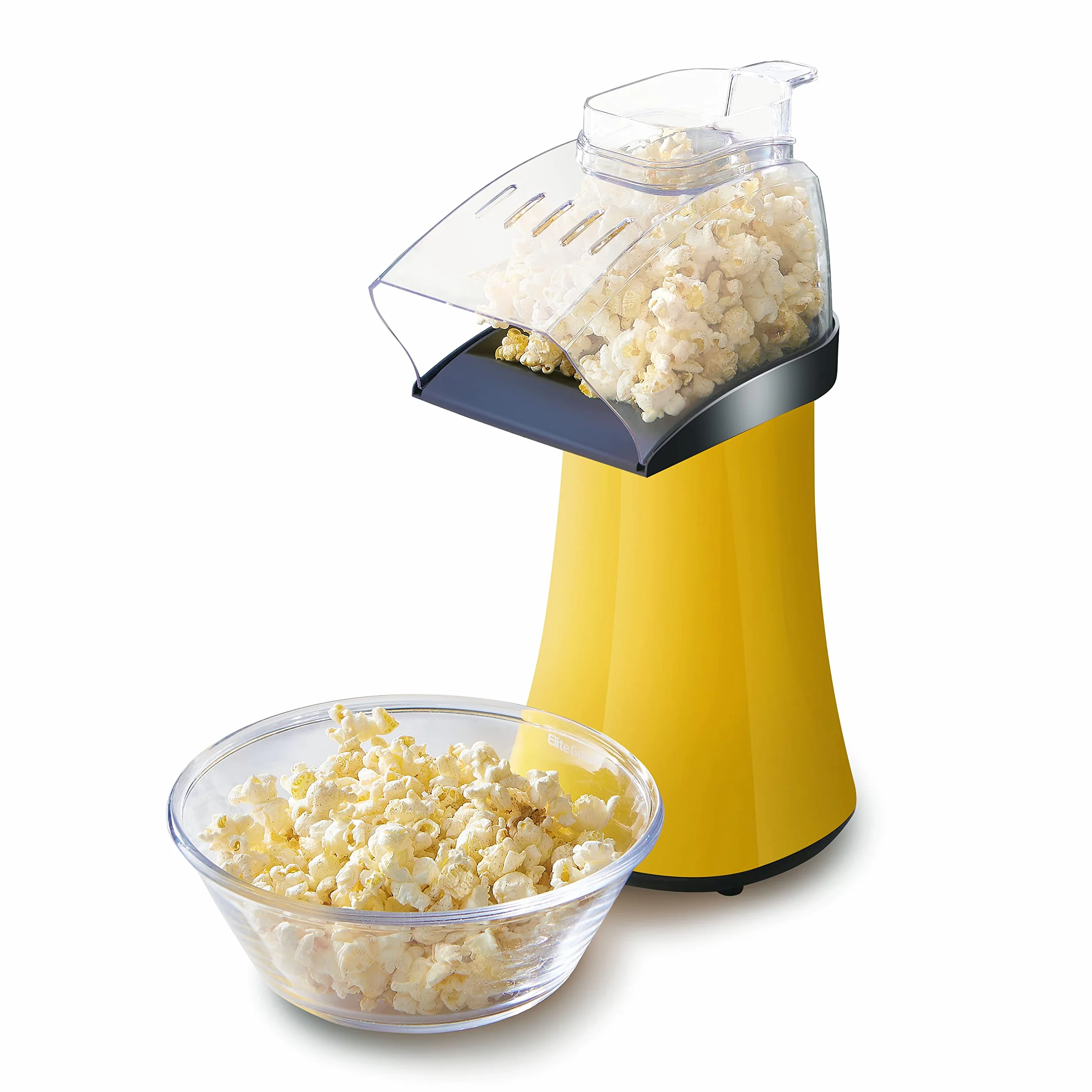 Elite Gourmet - Popcorn Popper, 1300 W eléctrico para palomitas de maíz con taza de medición y bandeja de fusión de mantequilla, sin aceite, aprobado por ETL, 4 cuartos de galón, amarillo, EPM712Y